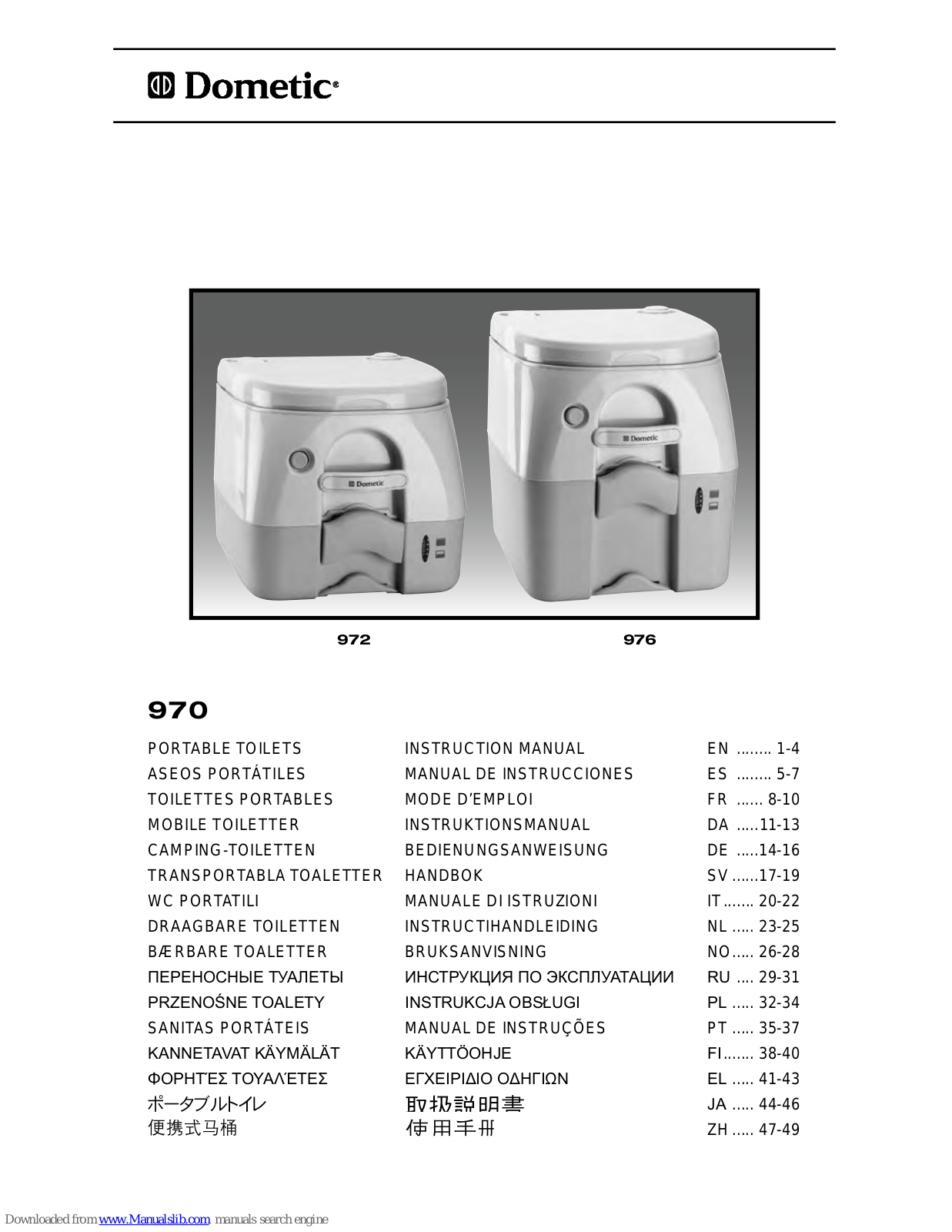 Dometic 972, 976 Instruction Manual