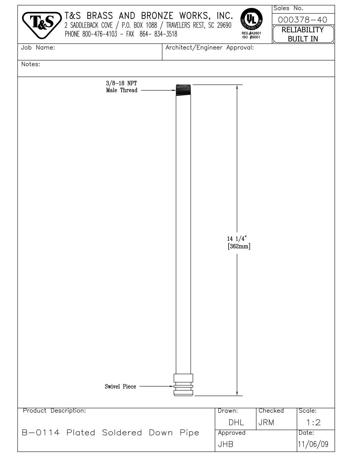 T&S Brass 000378-40 User Manual