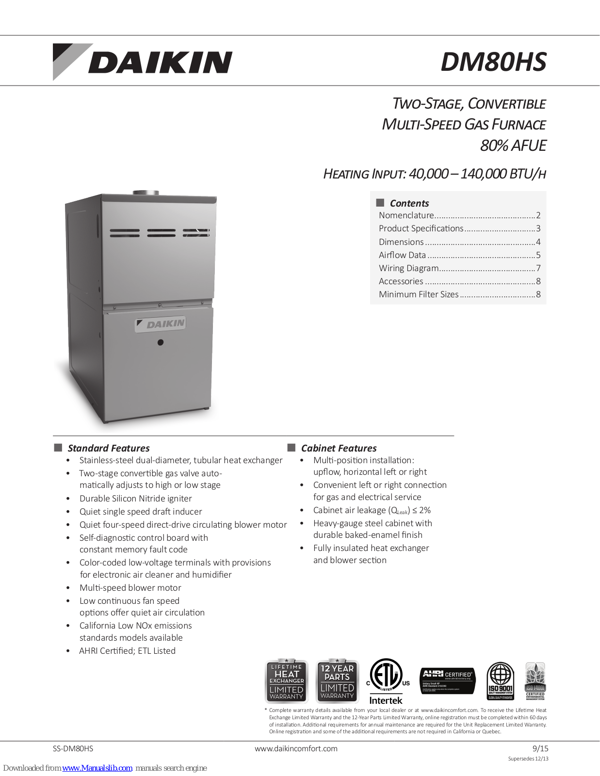 Daikin DM80HS0403A, DM80HS0603A, DM80HS0604B, DM80HS0803B, DM80HS0804B User Manual