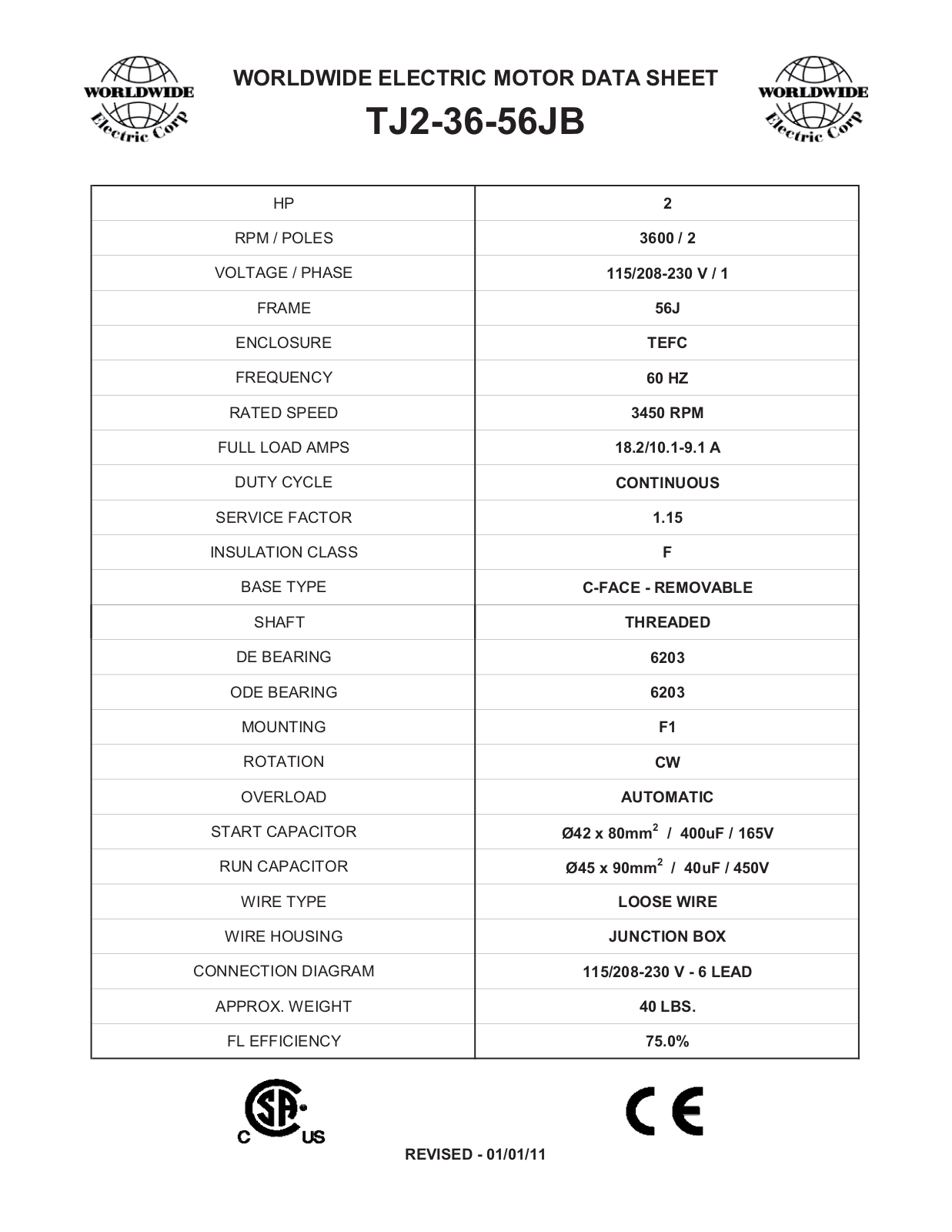 Worldwide Electric Corporation TJ2-36-56JB Data Sheet