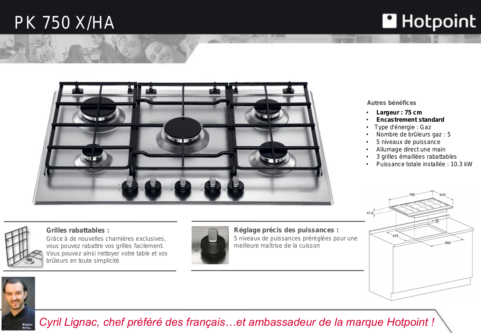 Hotpoint PK750X/HA product sheet