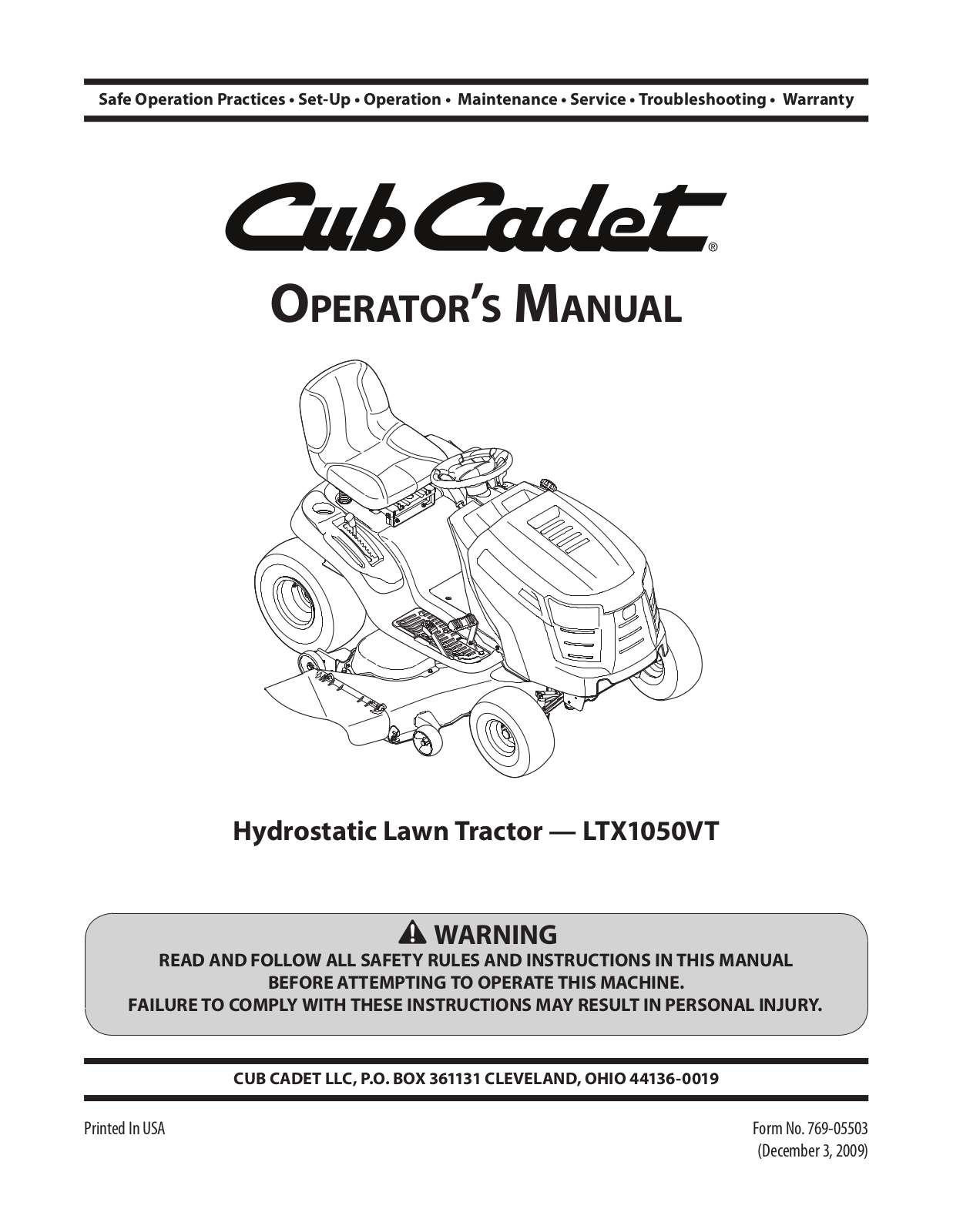 Cub cadet LTX1050VT User Manual