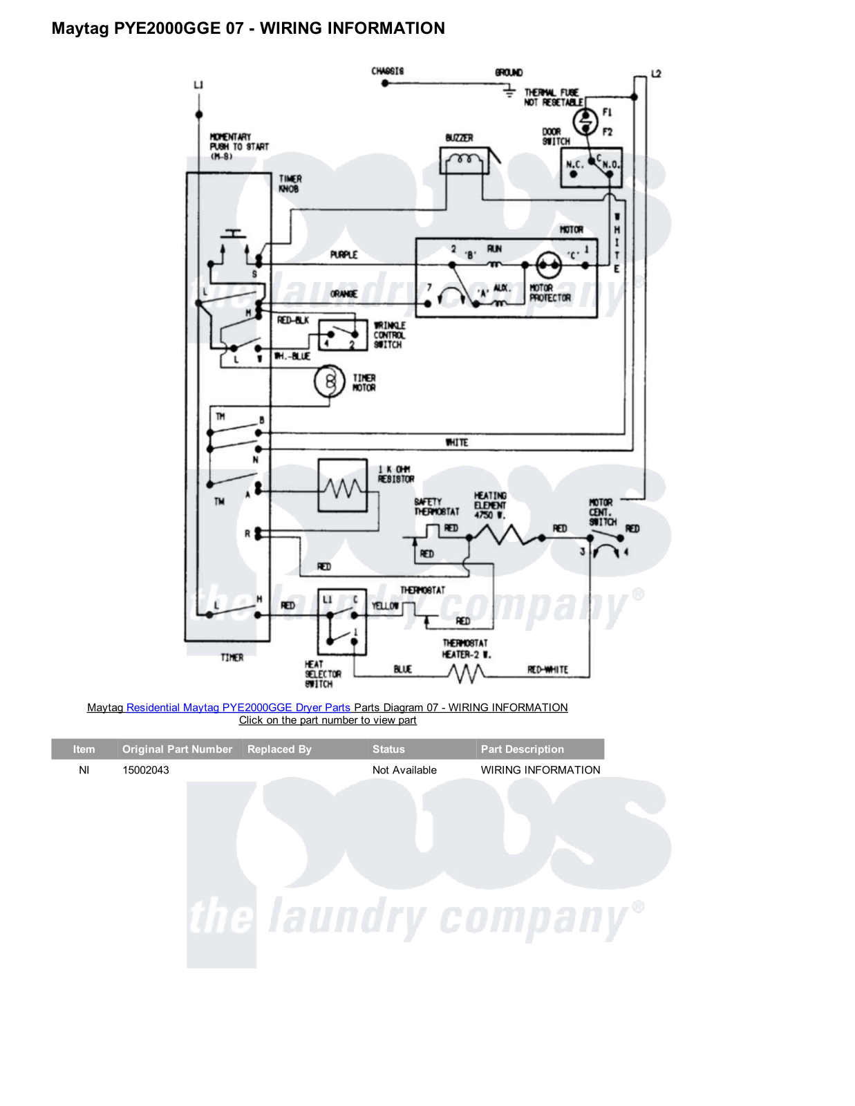 Maytag PYE2000GGE Parts Diagram