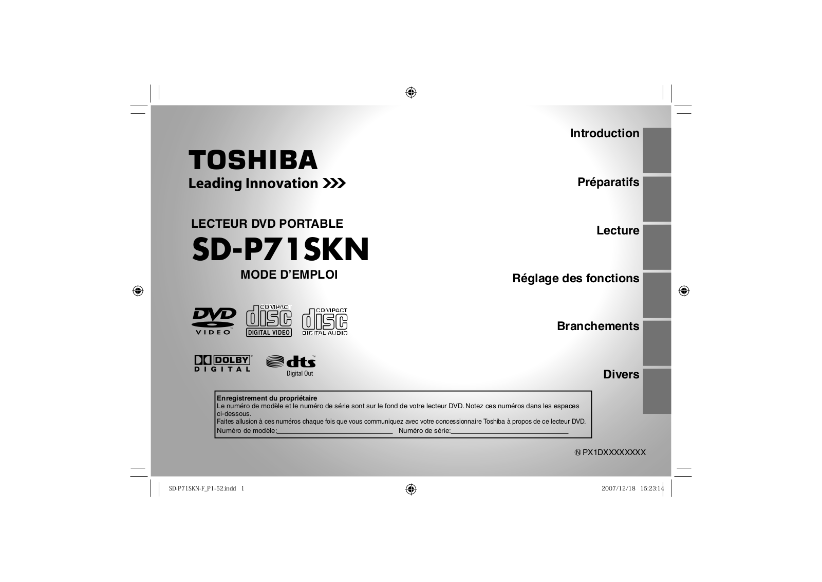 Toshiba SD-P71SKN User Manual