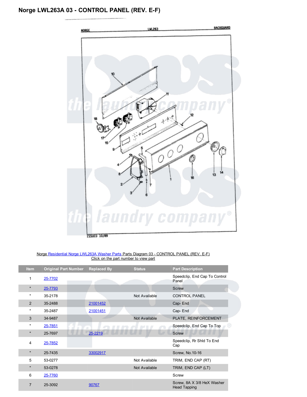 Norge LWL263A Parts Diagram