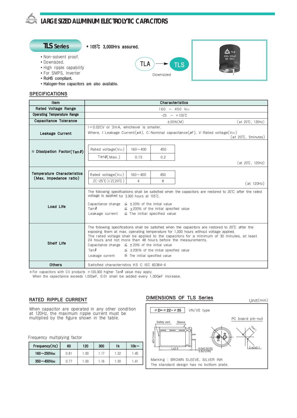 Datasheet Samyoung [snap-in] TLS Series Datasheet - ManualMachine.com
