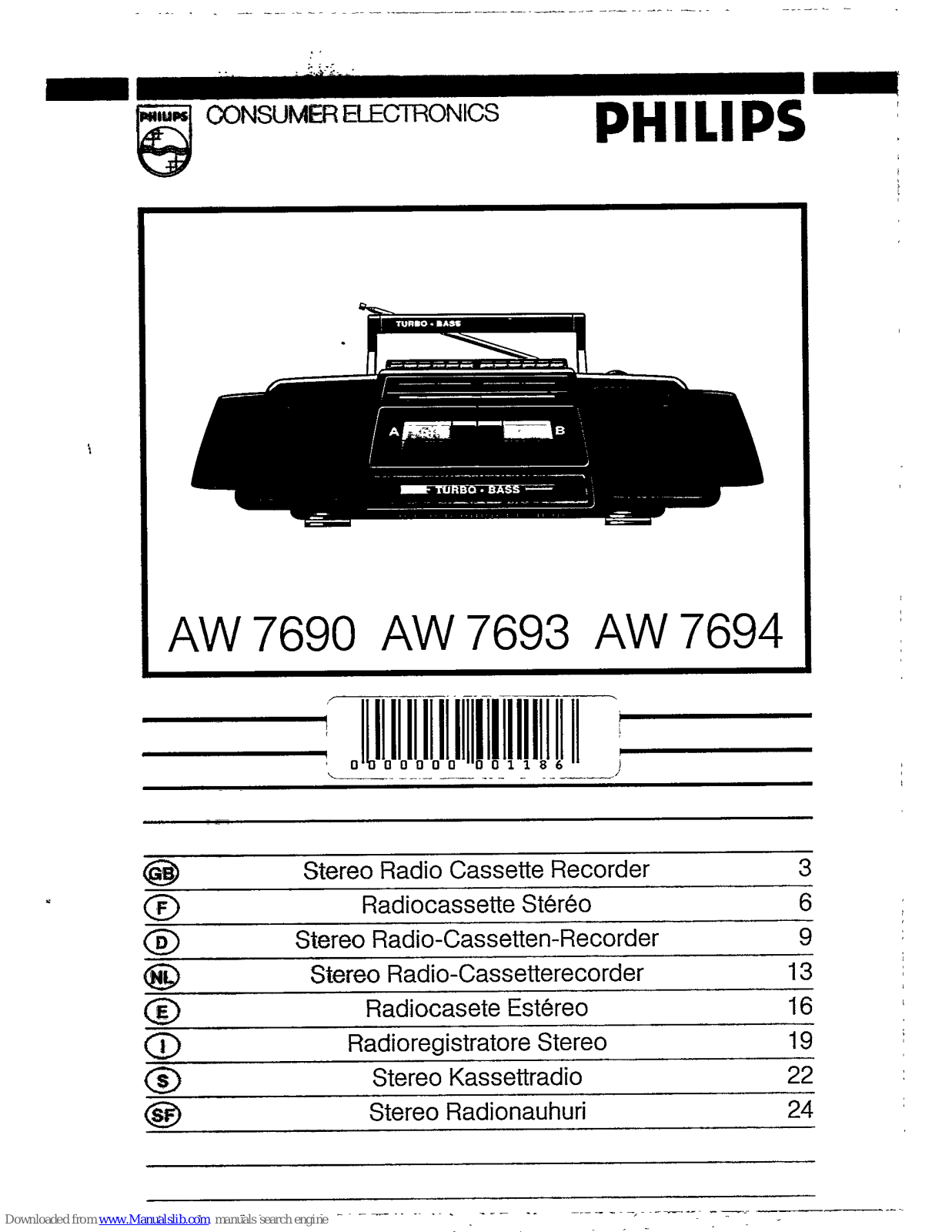 Philips AW7693 - annexe 1, AW7694 - annexe 1, AW 7693, AW 7694 User Manual