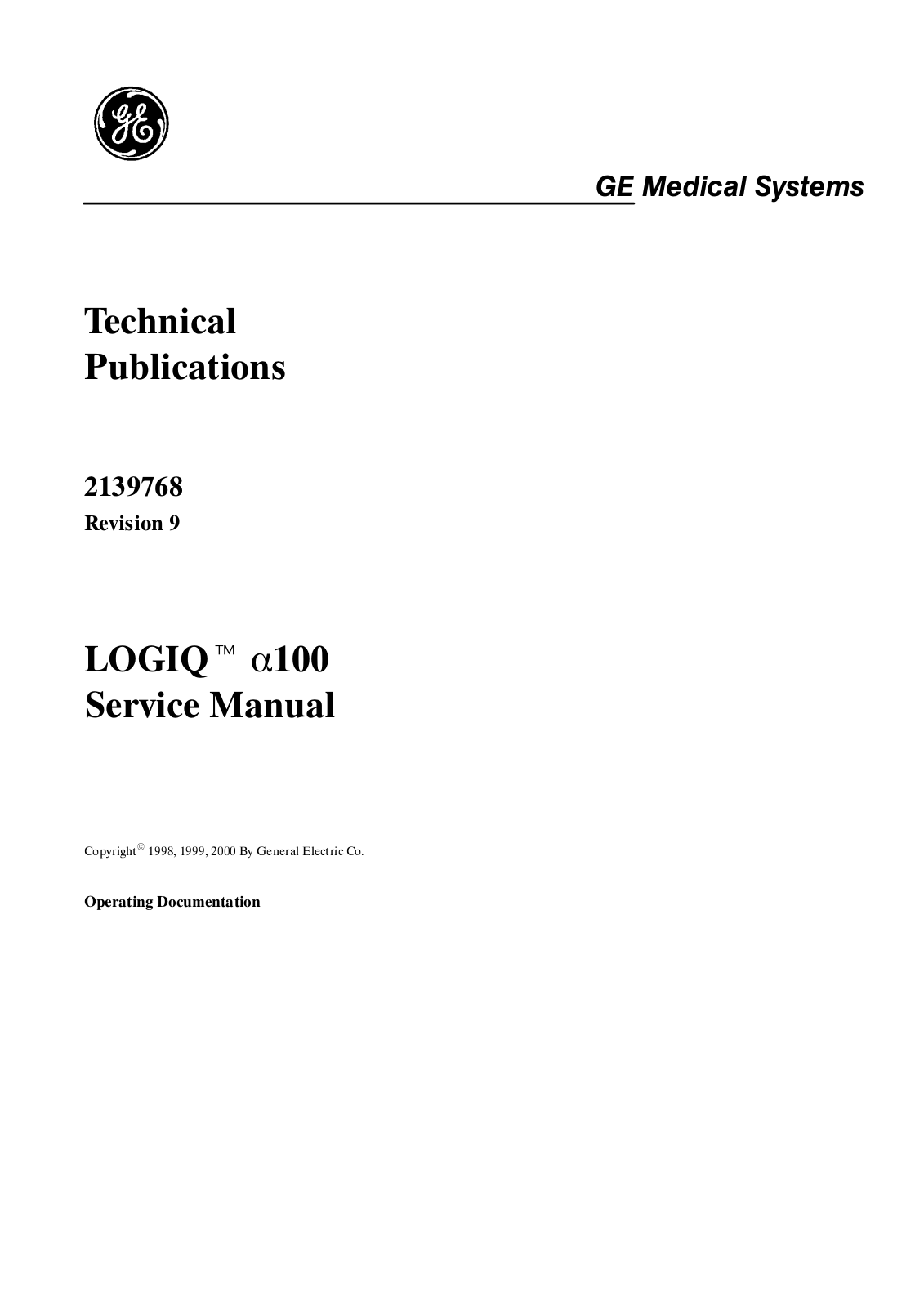 GE Medical Systems Logiq α100 Service Manual