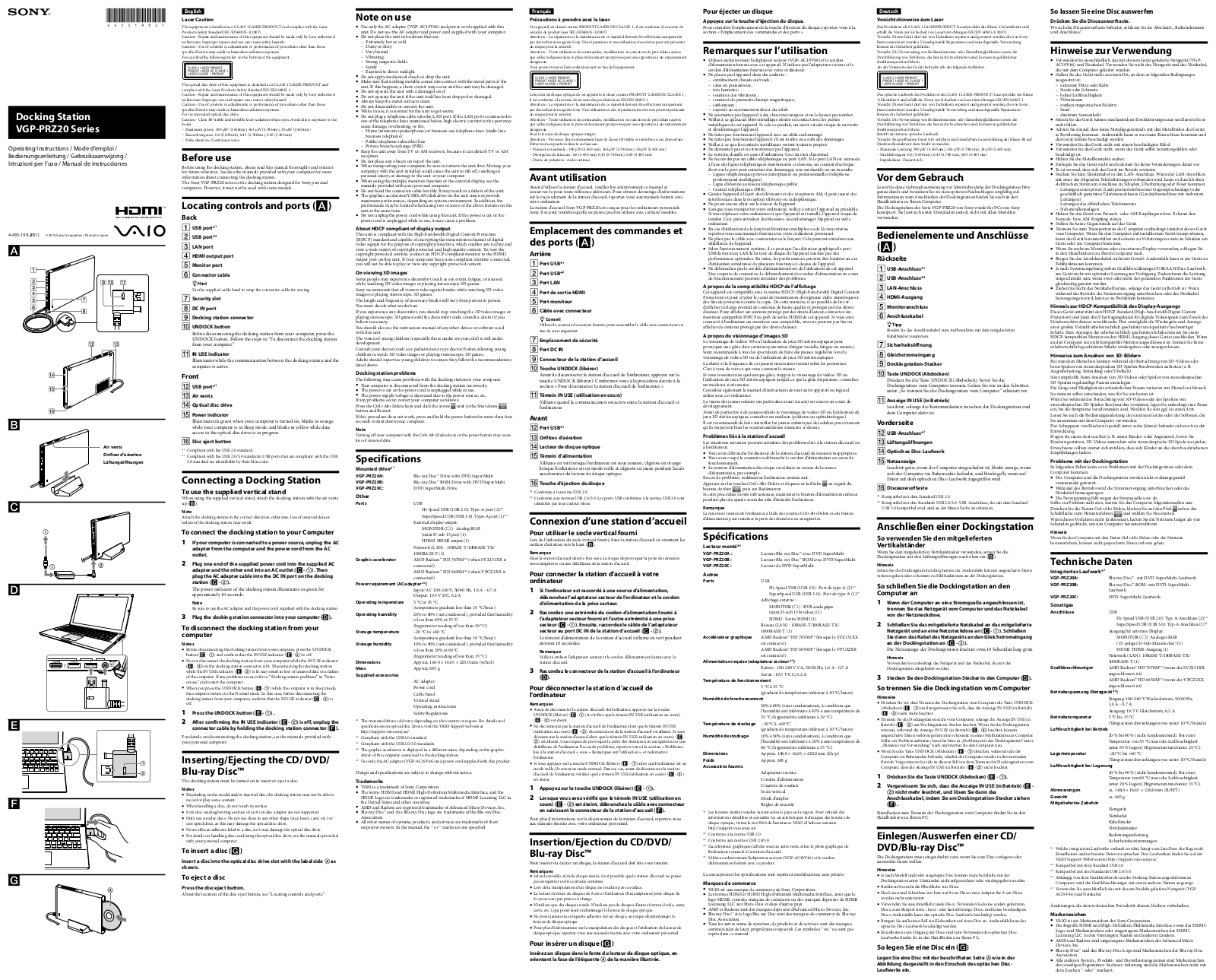 Sony VGP-PRZ20C, VGP-PRZ20A User Manual