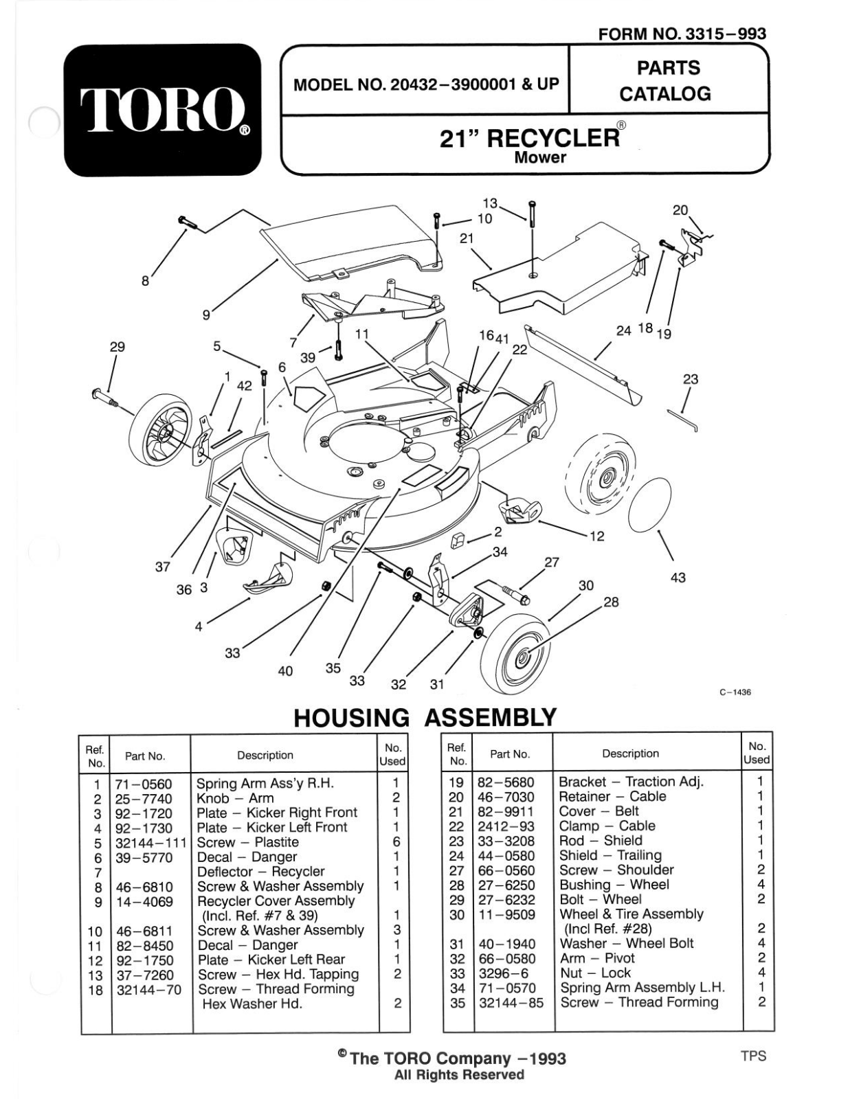 Toro 20432 Parts Catalogue