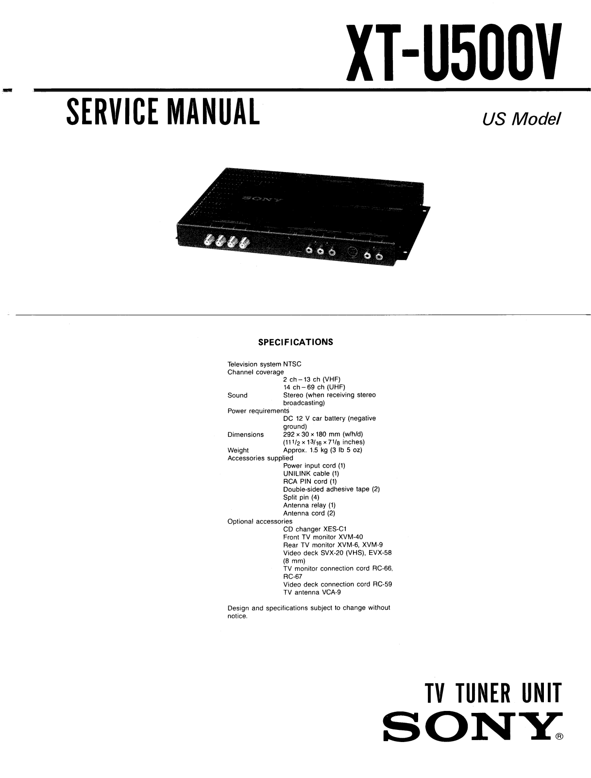 Sony XTU-500-V Service manual