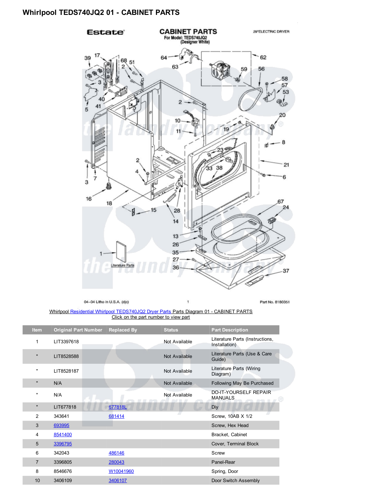 Whirlpool TEDS740JQ2 Parts Diagram