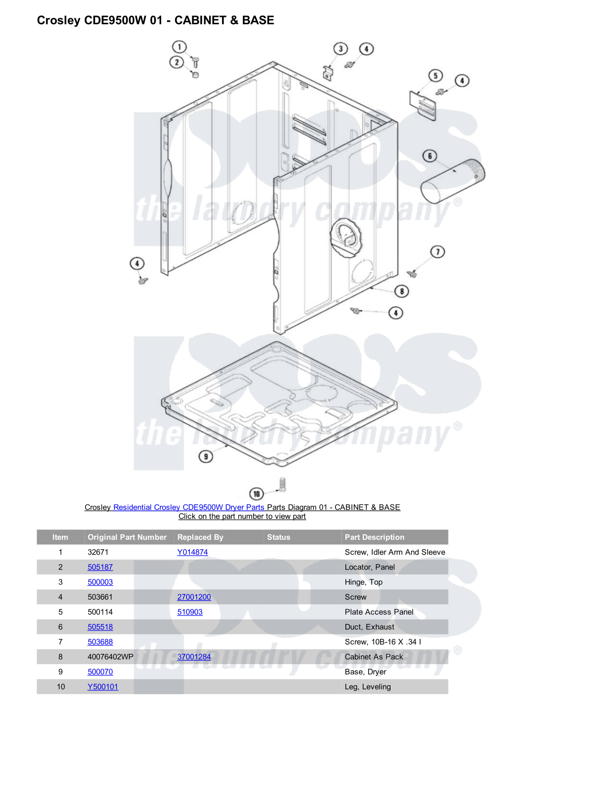 Crosley CDE9500W Parts Diagram