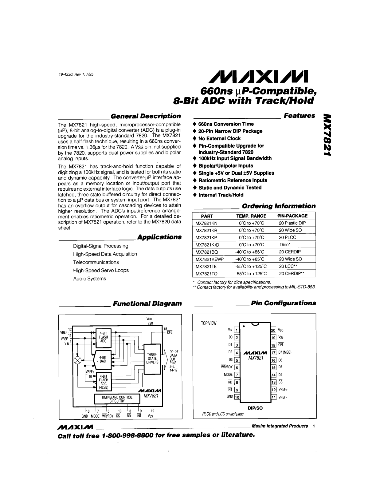 Maxim MX7821KEWP, MX7821KN, MX7821KP, MX7821KR, MX7821TE Datasheet