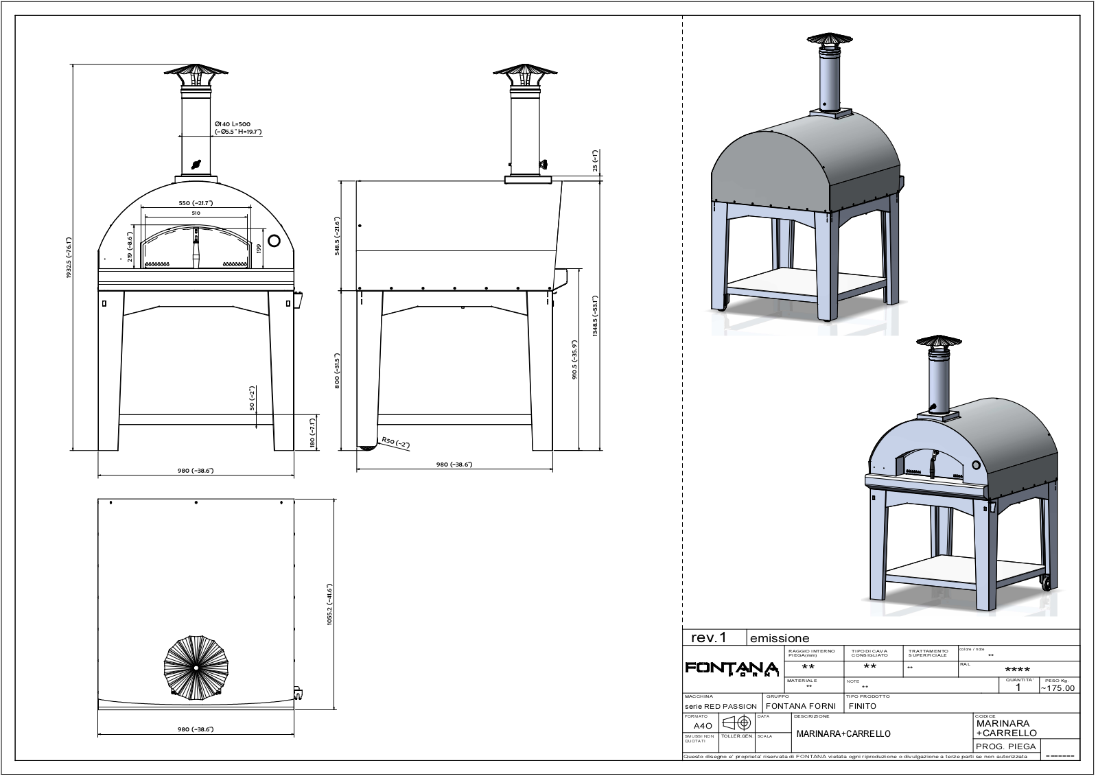 Fontana Forni CAFTMARIA, CAFTMARIS, CAFTMARIR Dimensions drawing