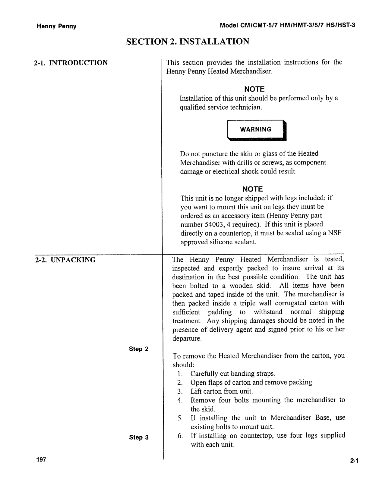 Henny Penny CM-5 Installation Manual