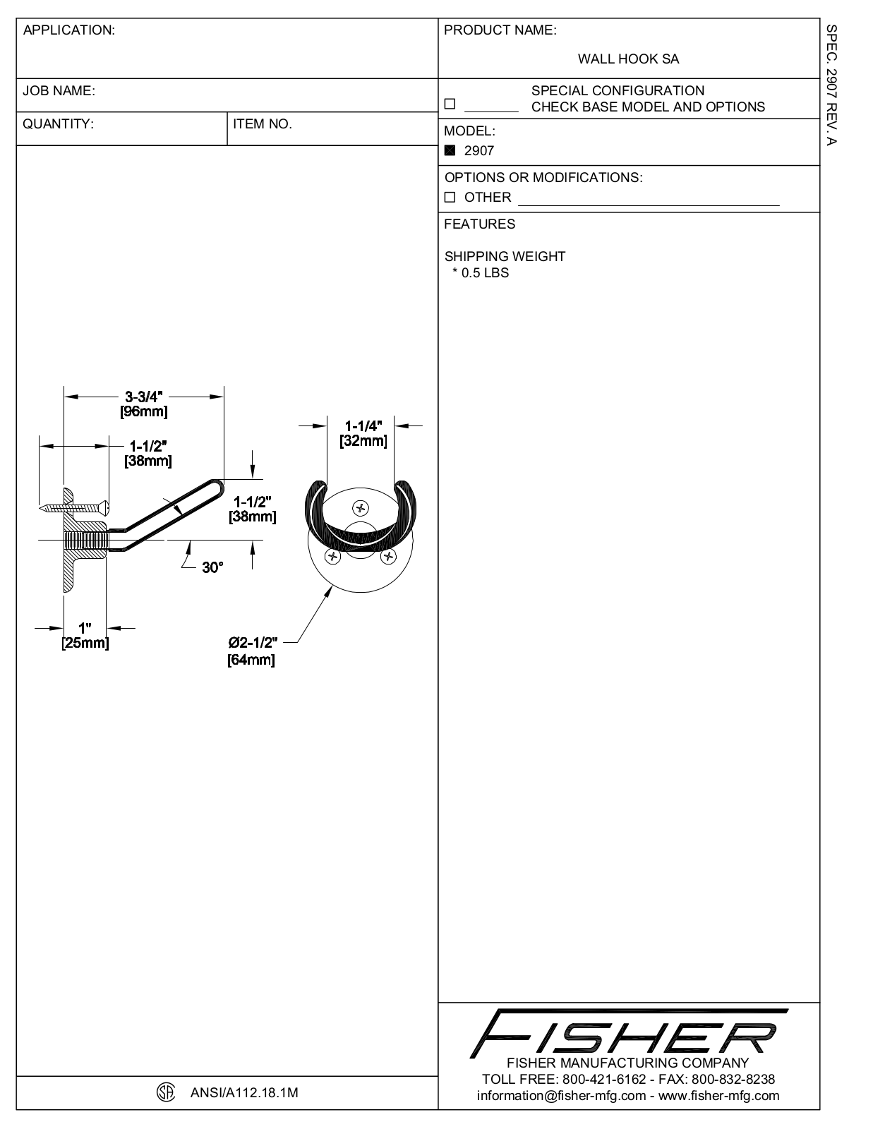 Fisher Manufacturing 2907 User Manual