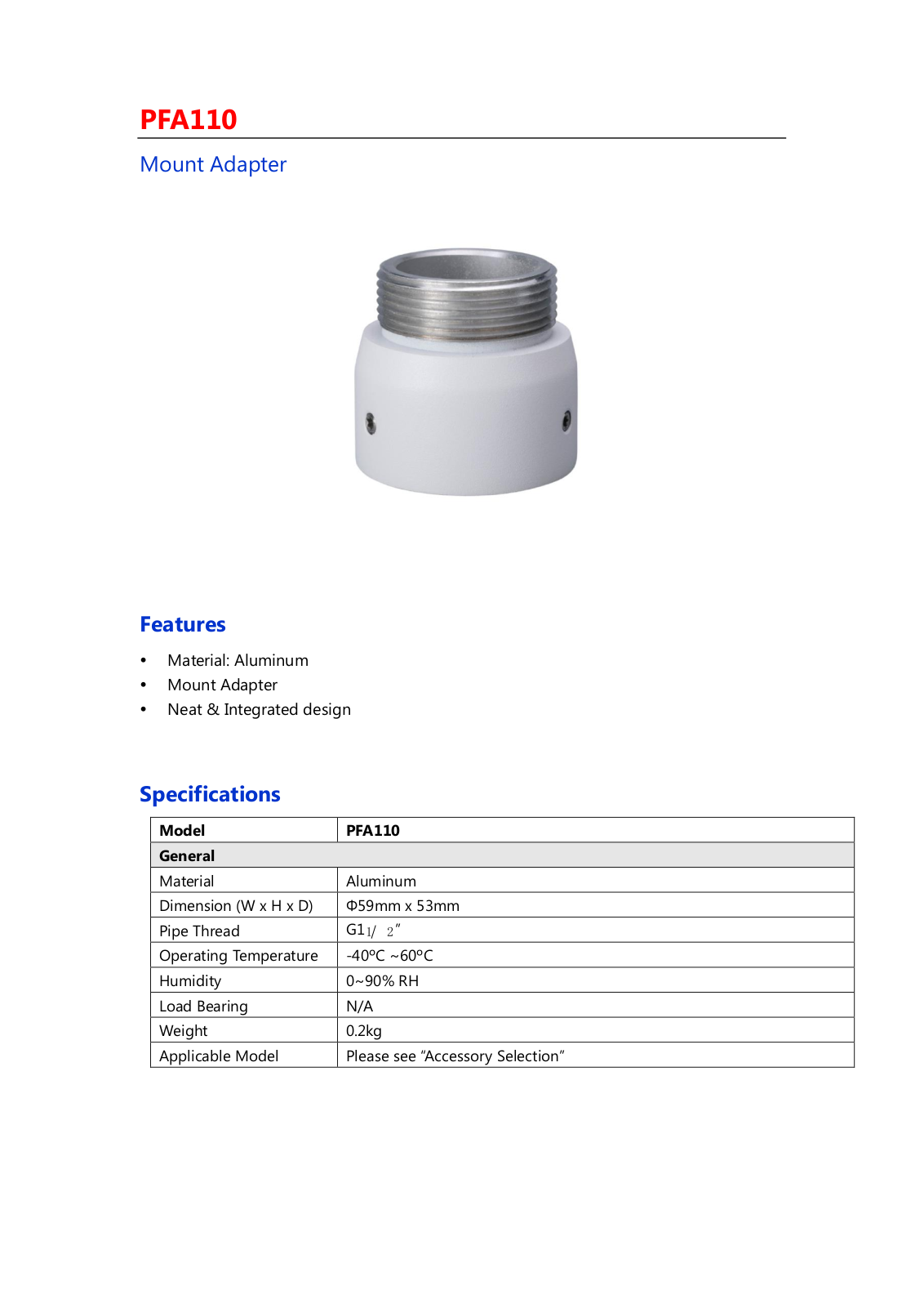 Cantek CT-W-PFA110 Specsheet