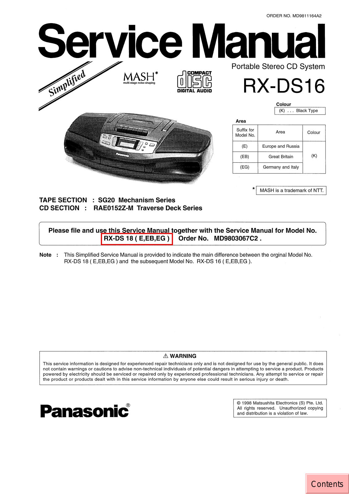 JVC RX DS16 E, RX DS16EB, RX DS16 EG Service Manual