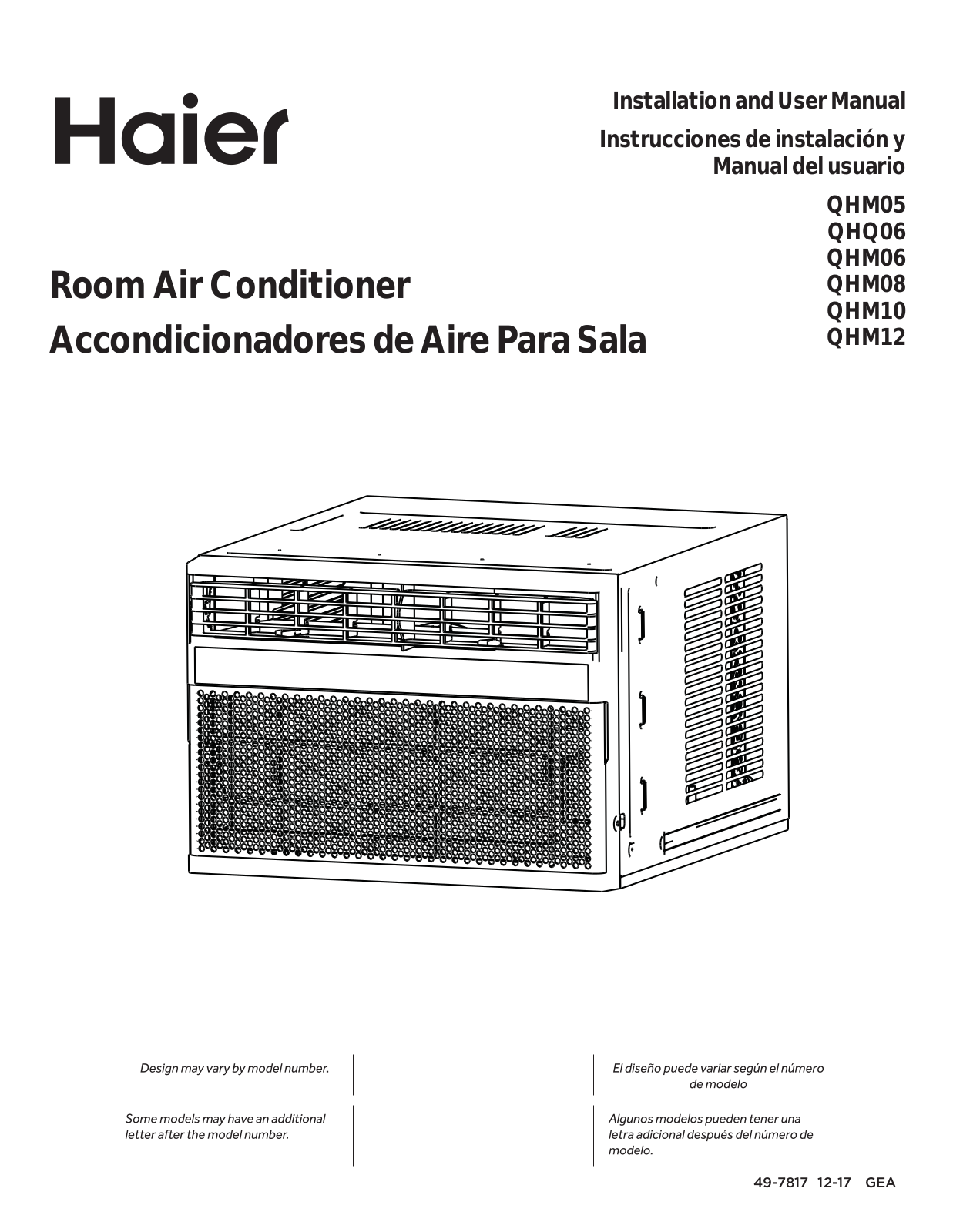 Haier QHQ06LXW1, QHM12AXWW1, QHM12AXW1, QHM10AXQ1, QHM10AX-WQ1 Owner’s Manual