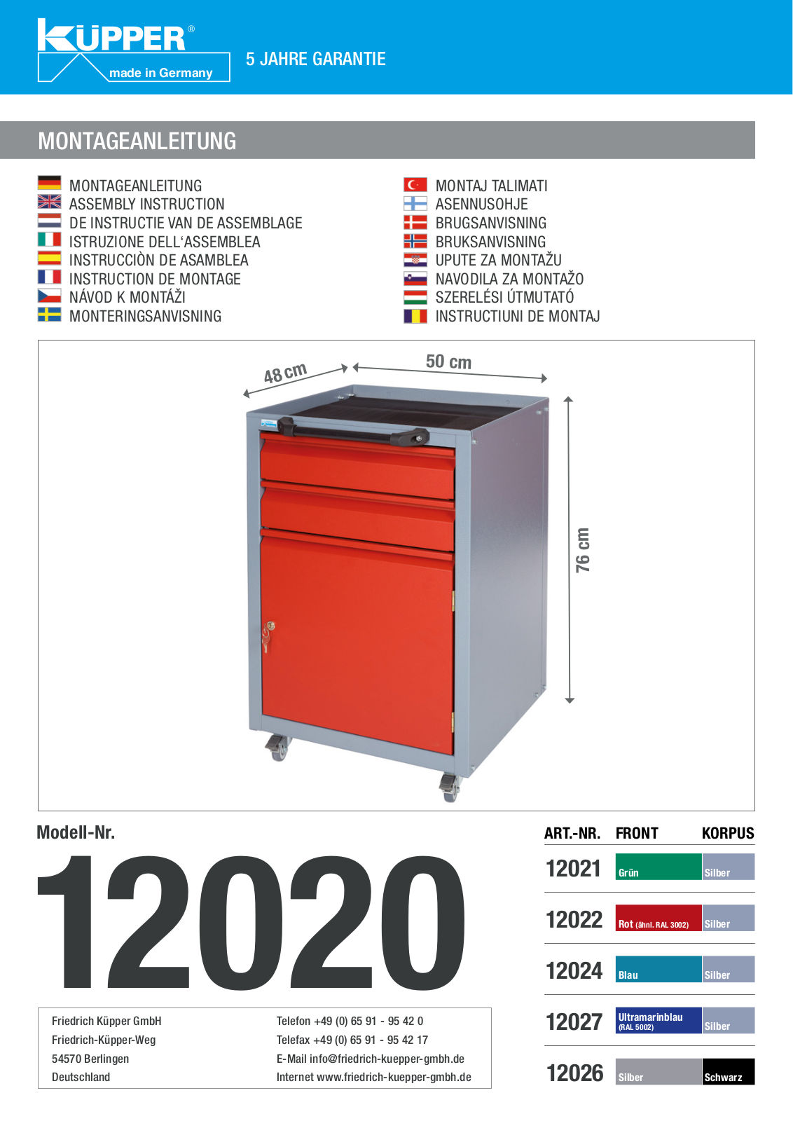 Küpper 12020, 12027, 12021, 12022, 12024 User guide