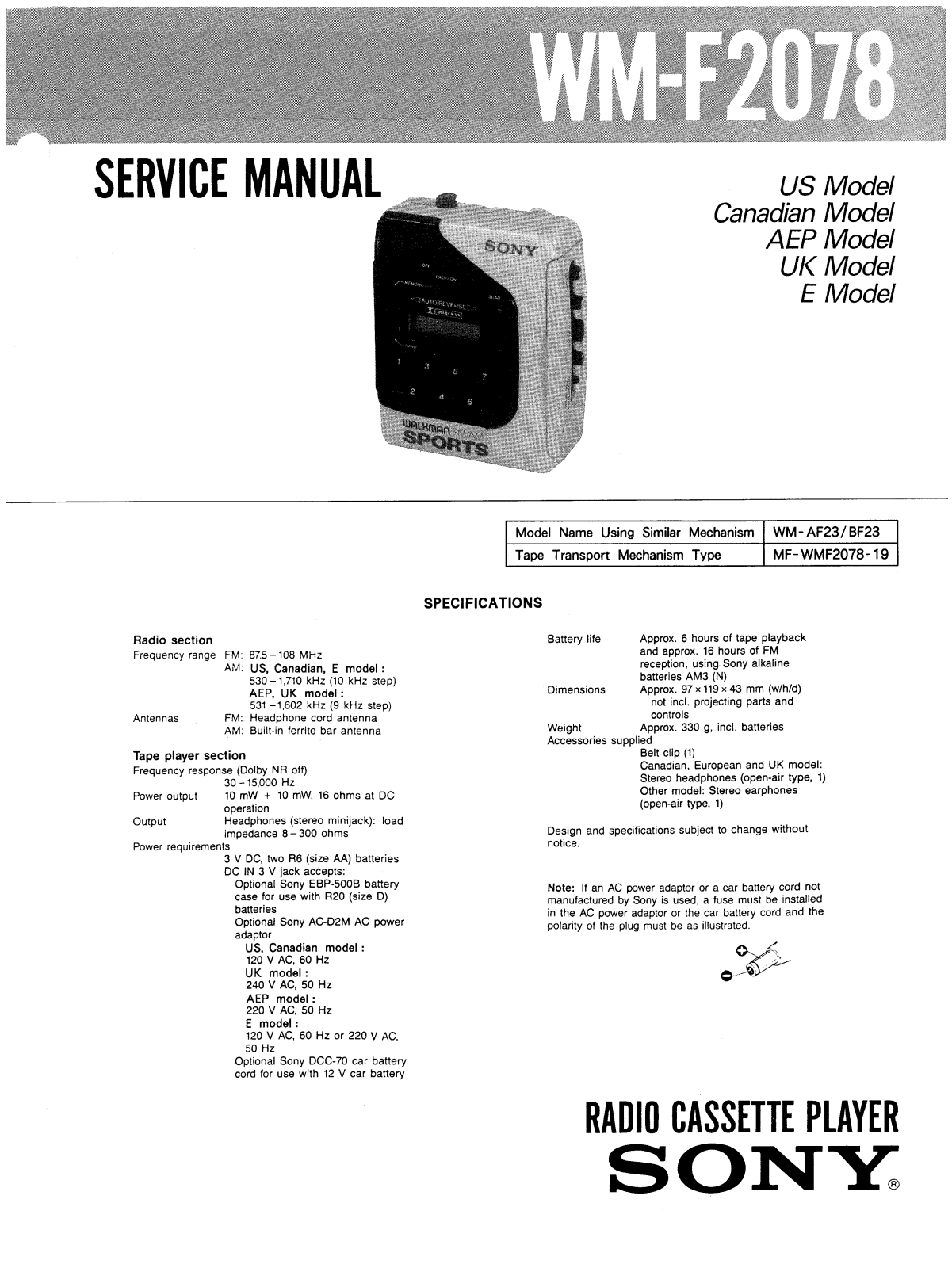 Sony WMF-2078 Service manual