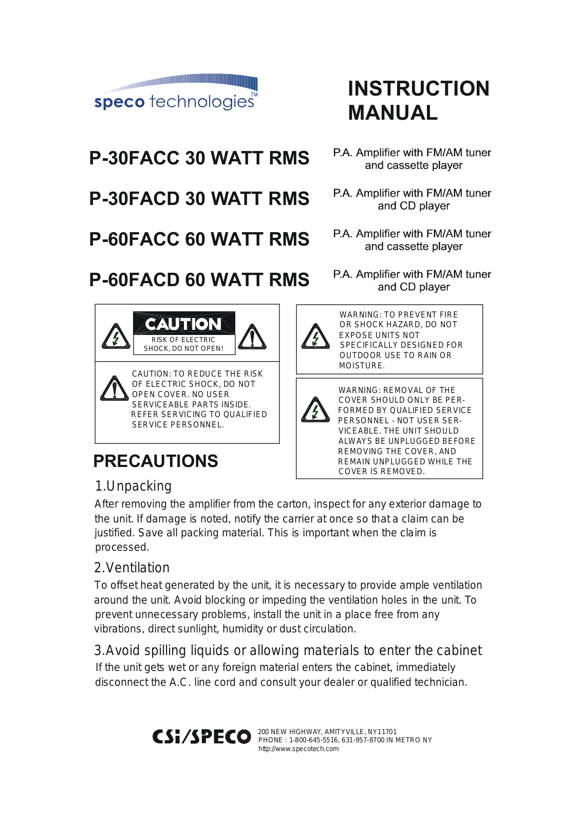 Speco Technologies P60FACD Users Manual