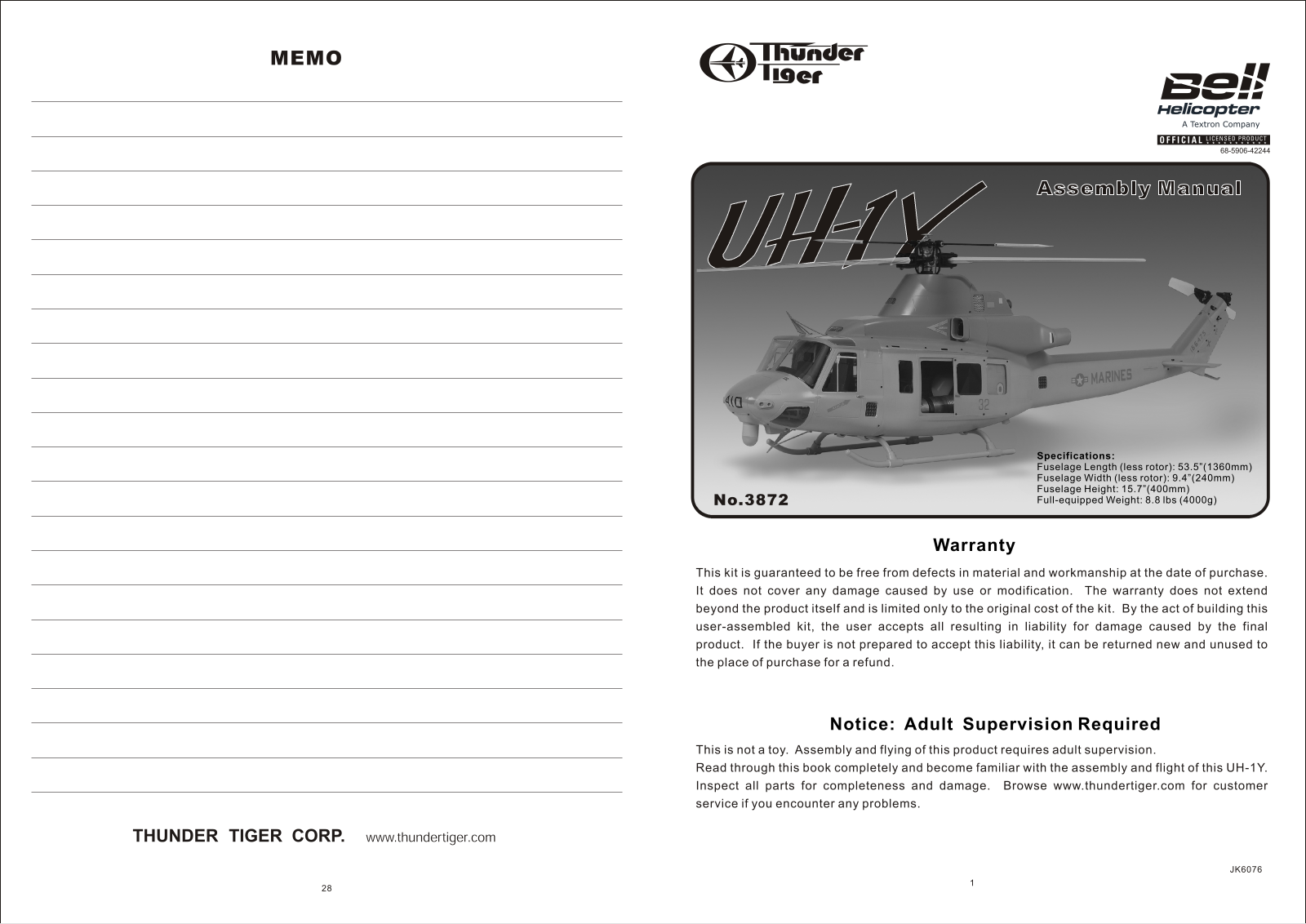 Thunder Tiger UH-1Y User Manual