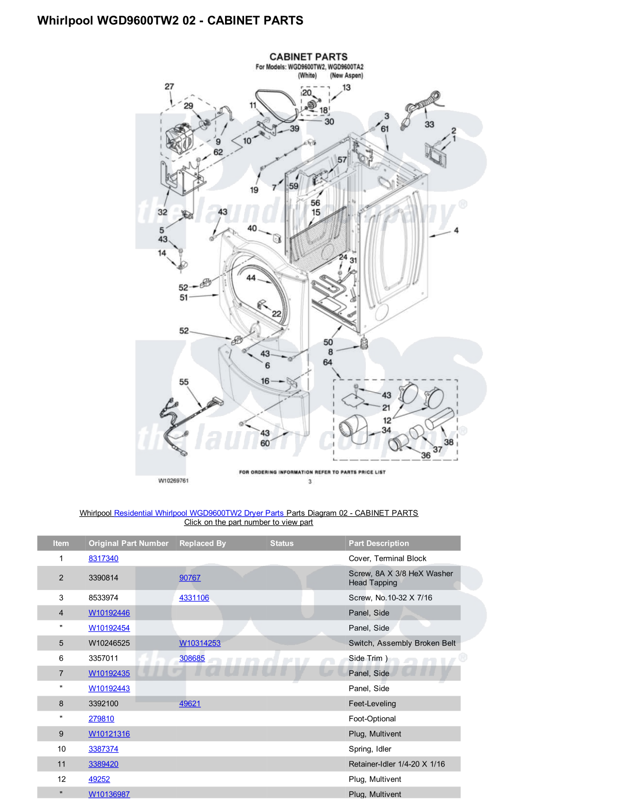 Whirlpool WGD9600TW2 Parts Diagram