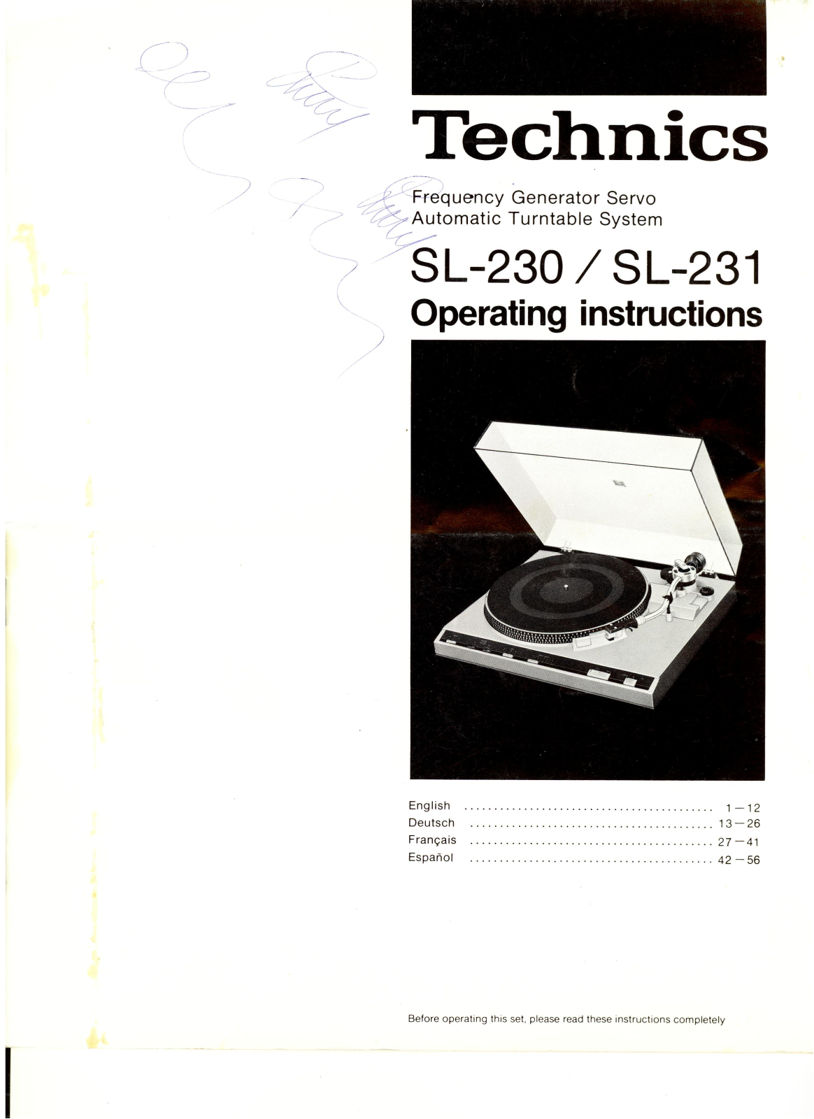 TECHNICS SL-230 User Manual