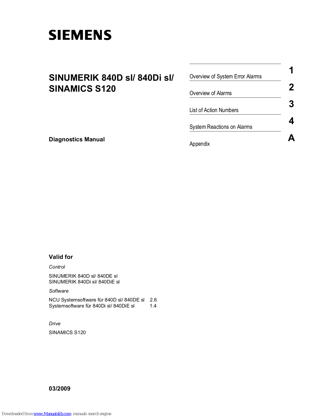 Siemens Sinumerik 840D sl, Sinumerik 840Di sl, Sinamics S120, Sinumerik 840DE sl, Sinumerik 840DiE sl Diagnostic Manual