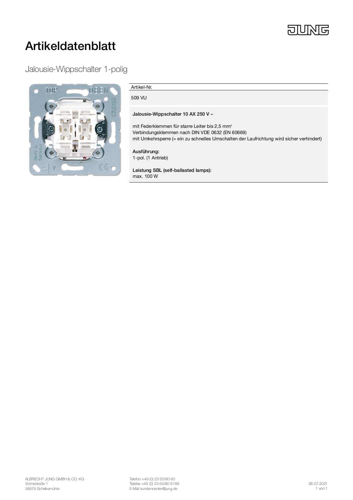 JUNG JG 509 VU Datasheet - ManualMachine.com