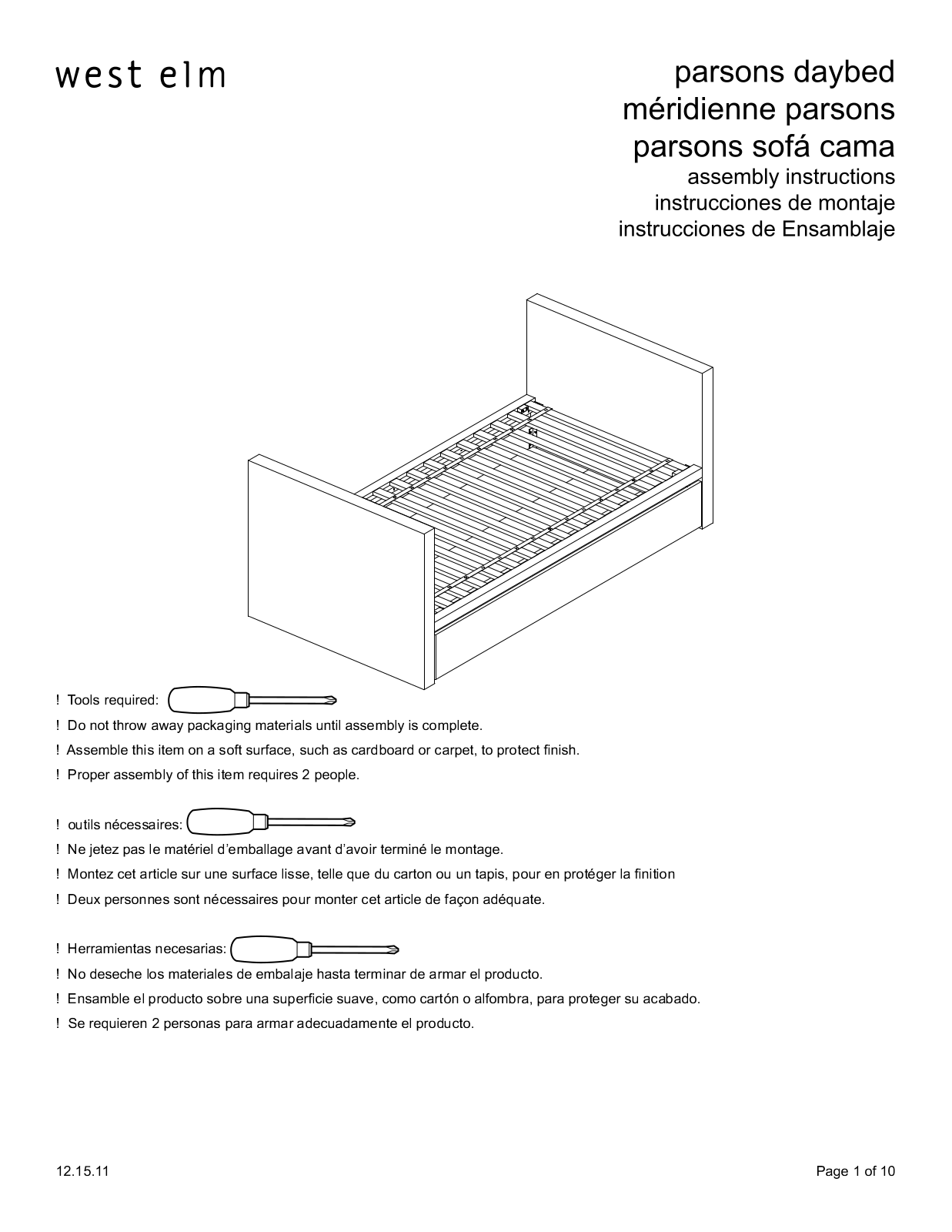 West Elm Parsons Daybed Assembly Instruction