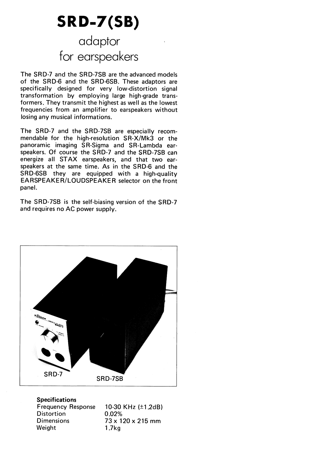 Stax SRD-7, SRD-7-SB Brochure