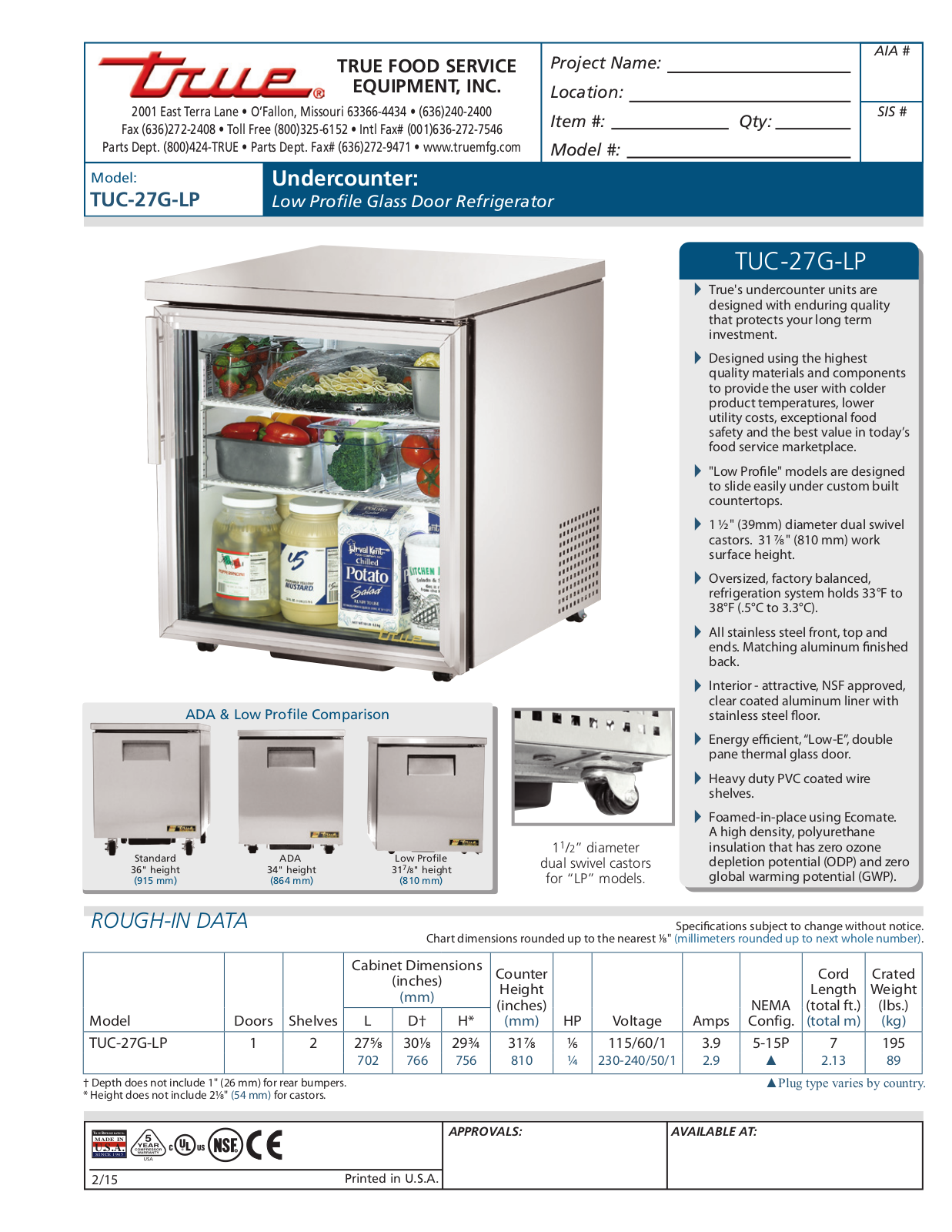 True TUC-27G-LP User Manual