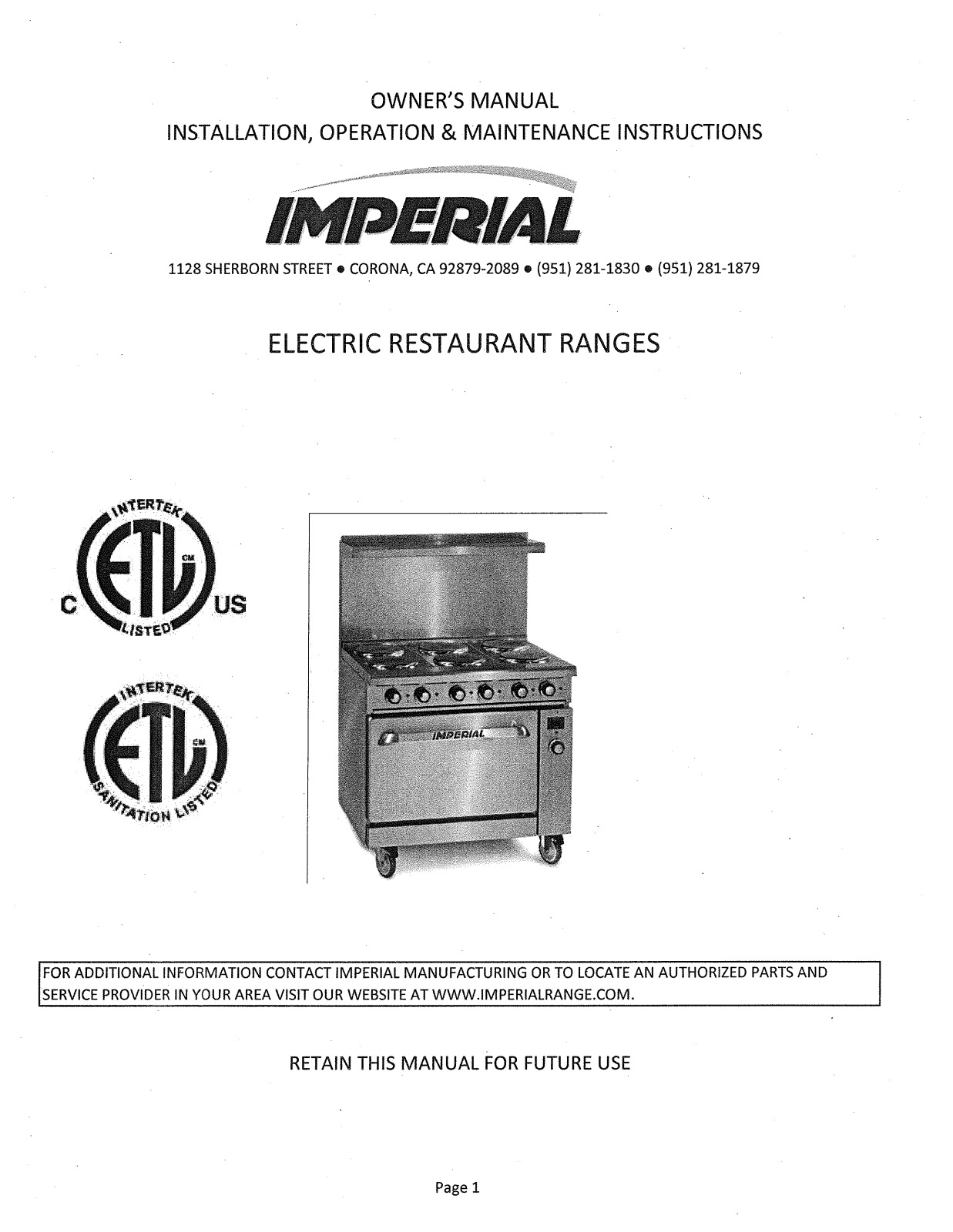 Imperial IR-6-E, IR-4-E, IR-10-E User Manual