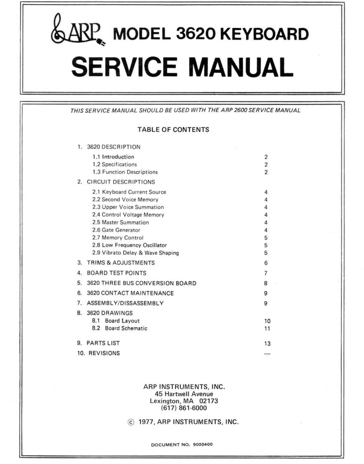 ARP Instruments 3620 Service Manual