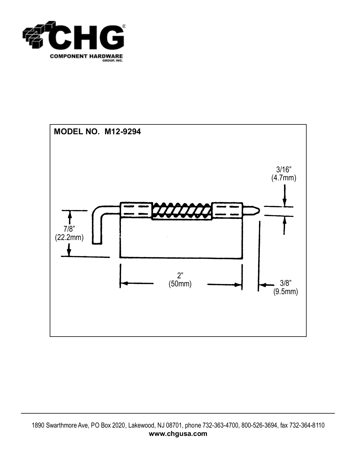 Component Hardware M12-9294 User Manual