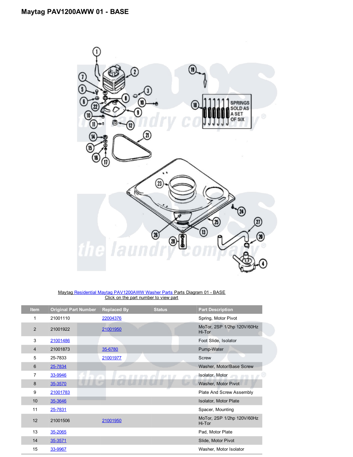 Maytag PAV1200AWW Parts Diagram