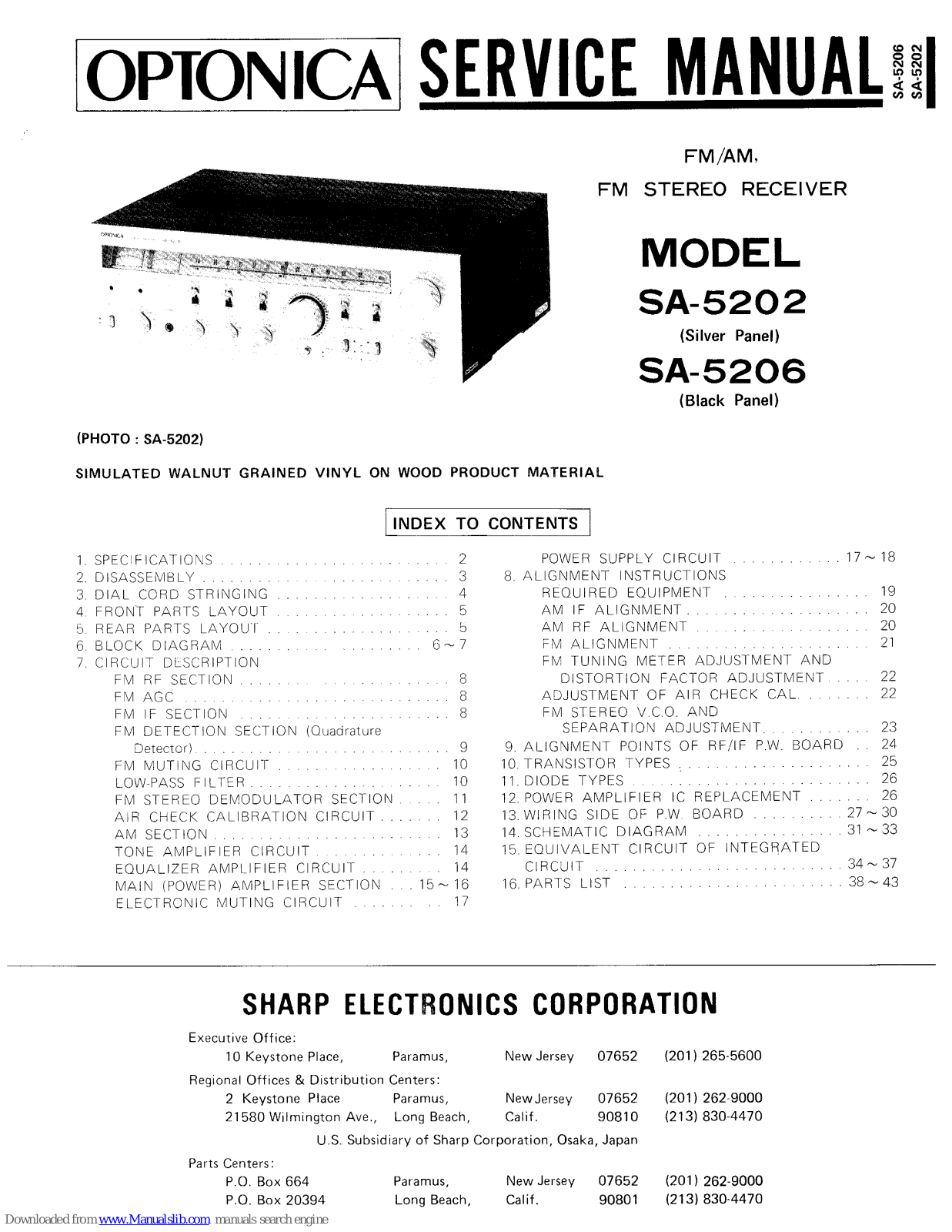 optonica SA-5202, SA-5206 Service Manual