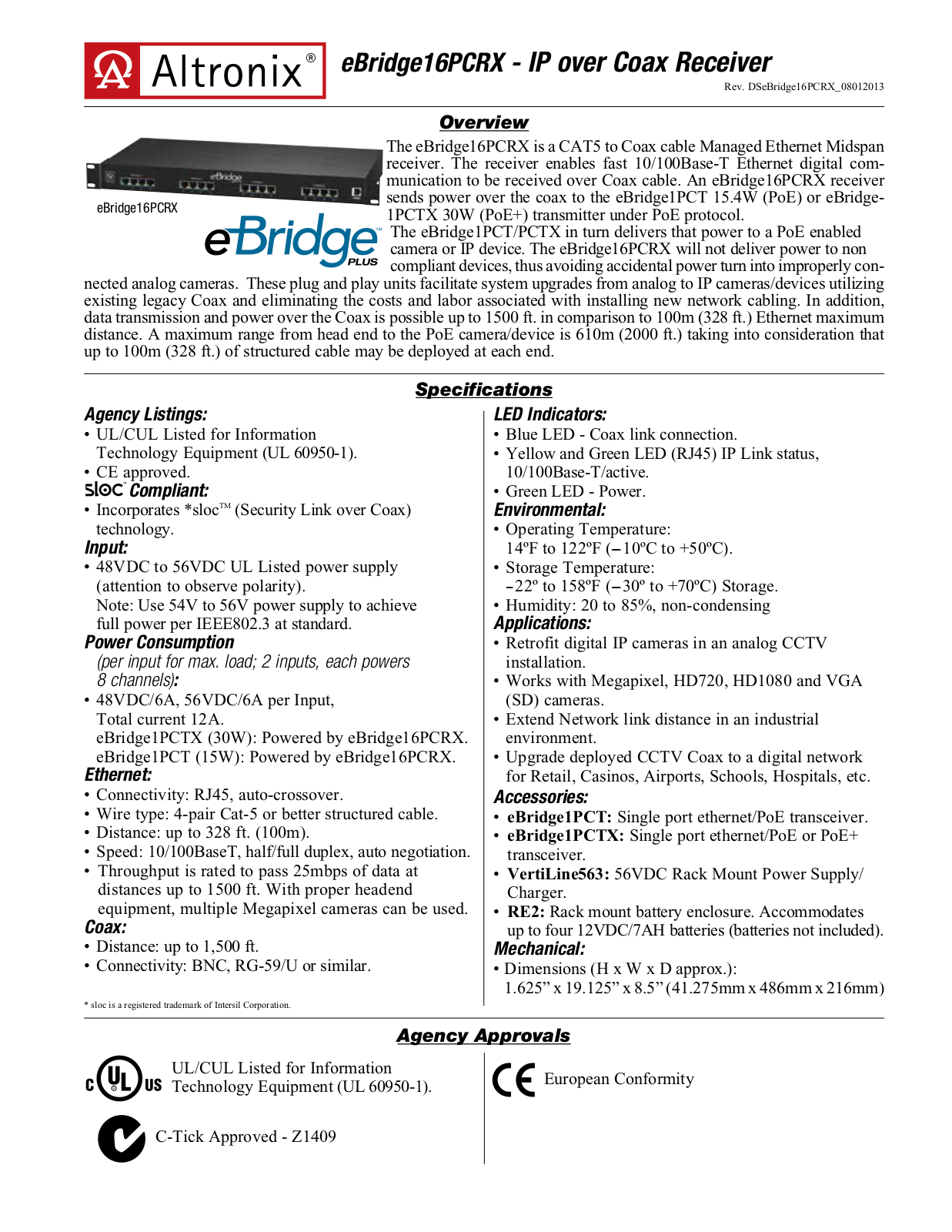 Altronix eBridge16PCRX Data Sheet