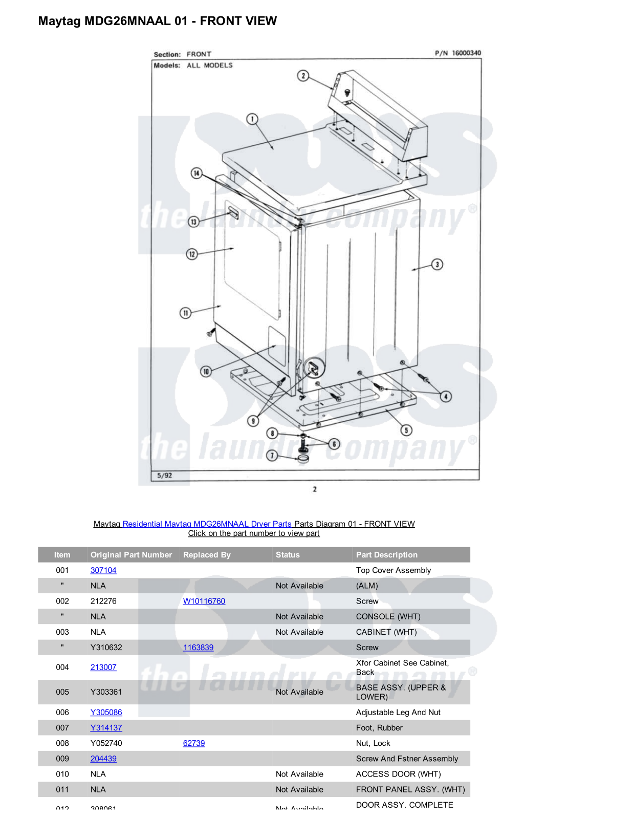 Maytag MDG26MNAAL Parts Diagram