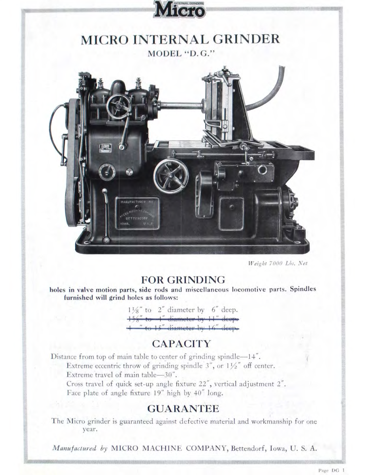 Micro Machine Model DG MIcro Internal Grinder - Brochure Brochure - ManualMachine.com