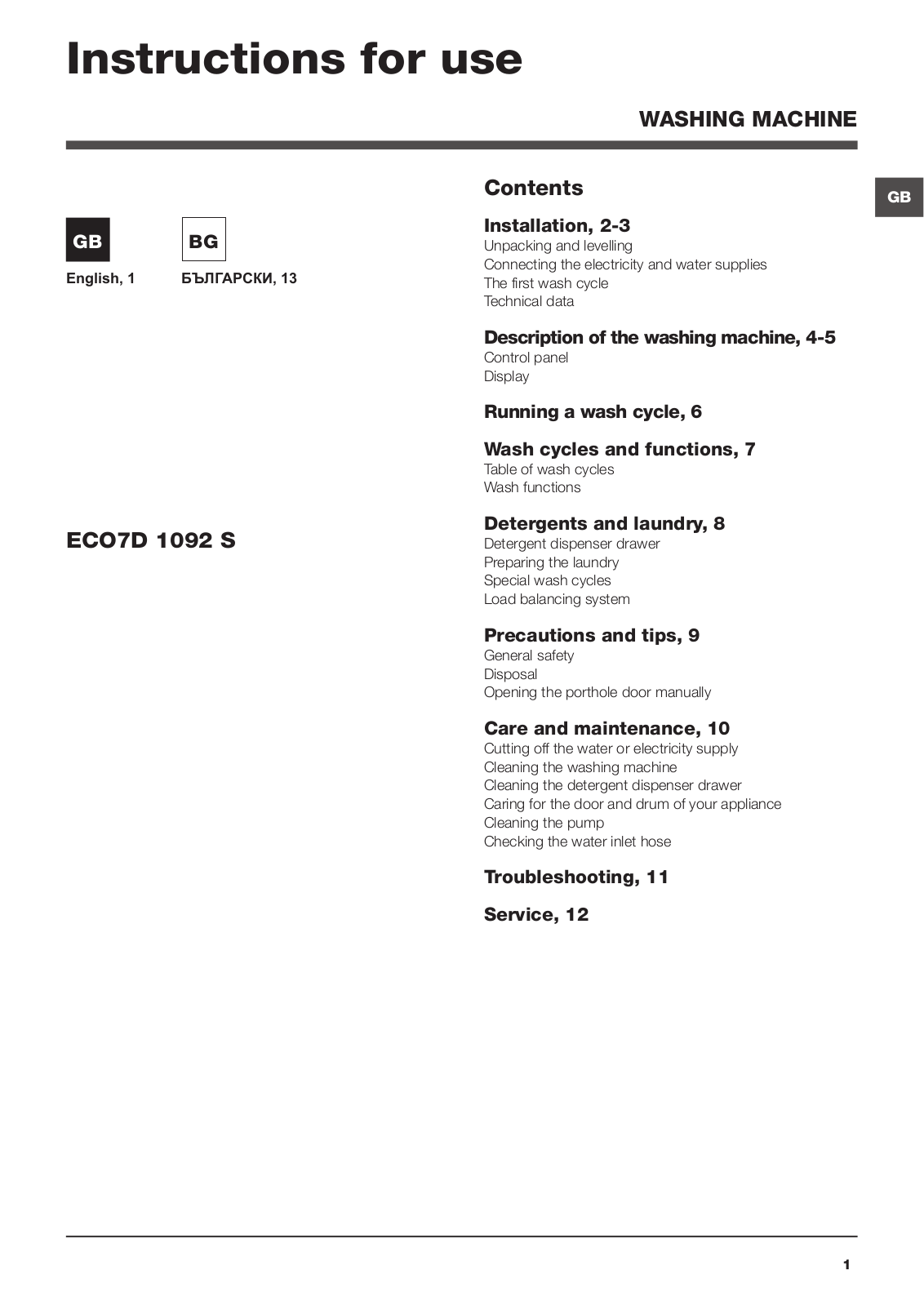 Hotpoint ECO7D 1092 S User Manual