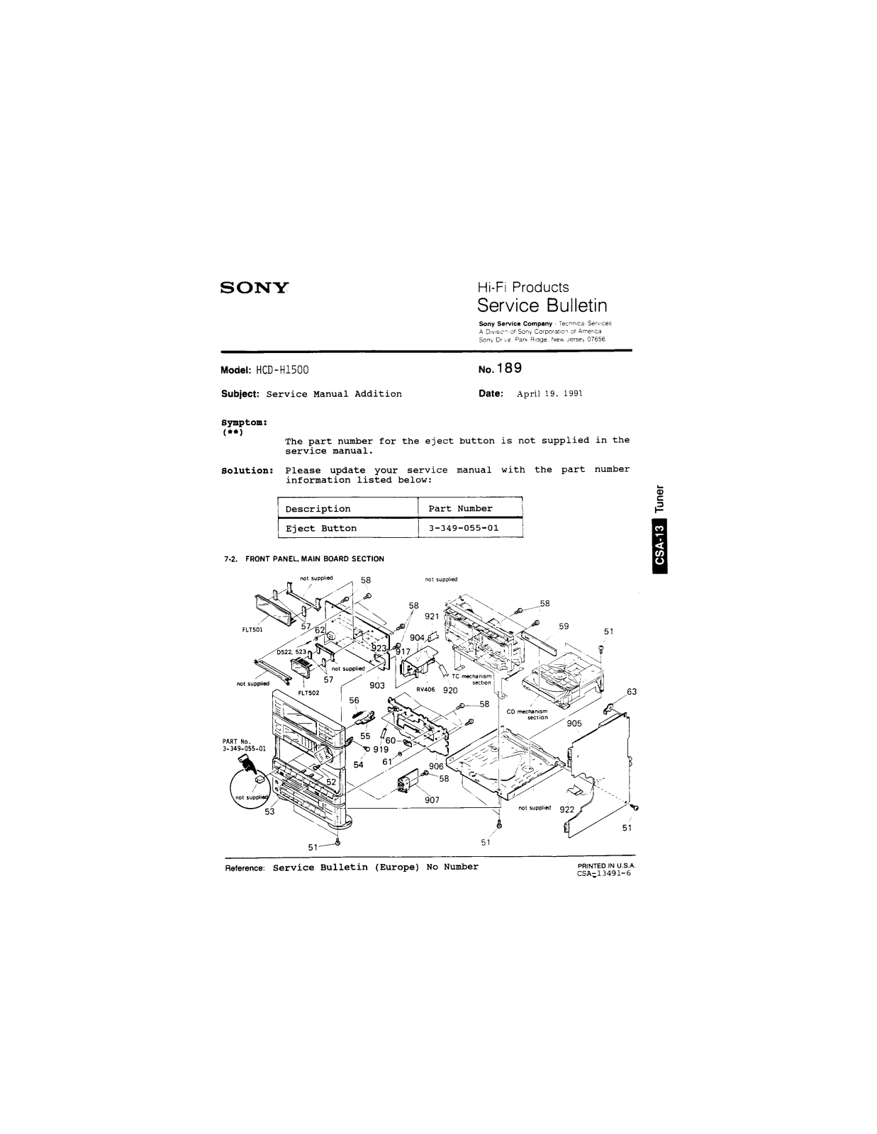 Sony HCD-H1500 Service Manual