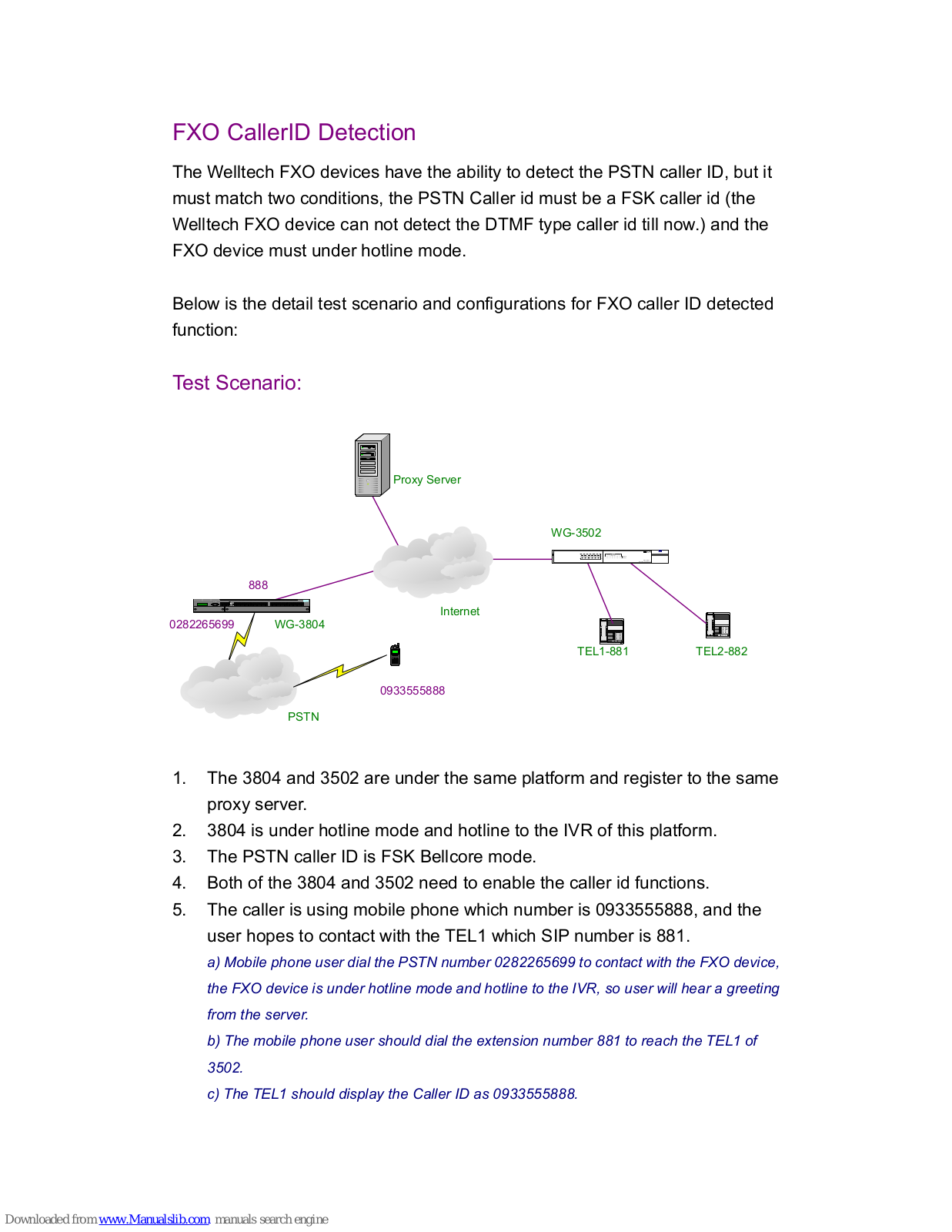 WELLTECH 3804 FXO, 3502 FXO, 3802 FXO CallerlD Detection