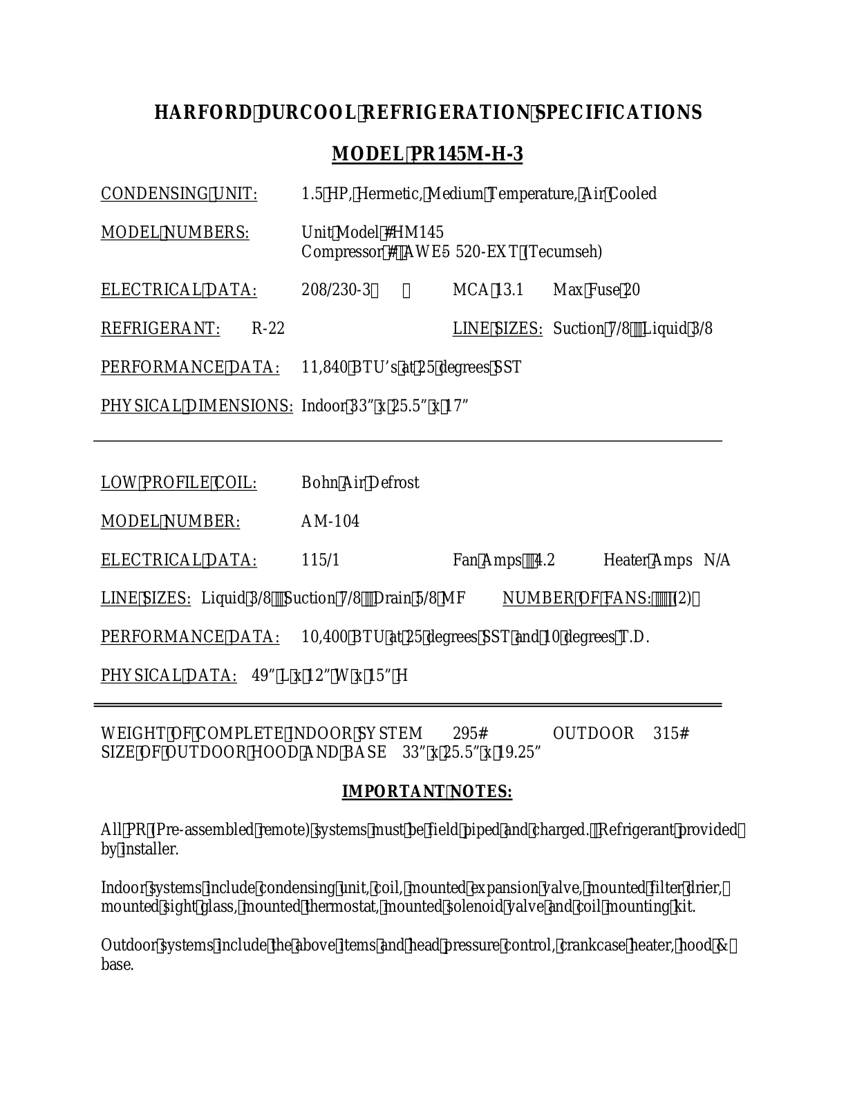 Harford PR145M-H-3 User Manual