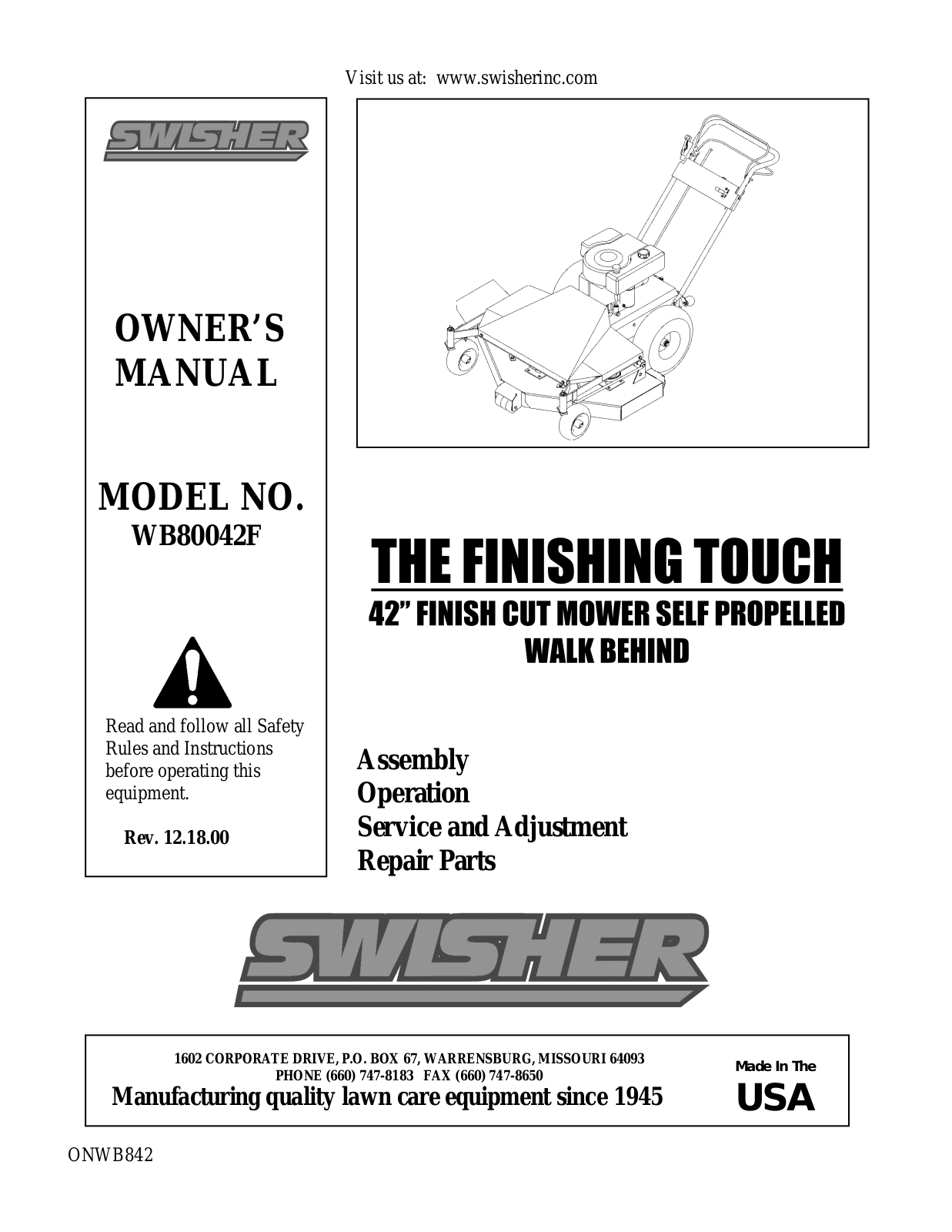 Swisher WB80042F User Manual