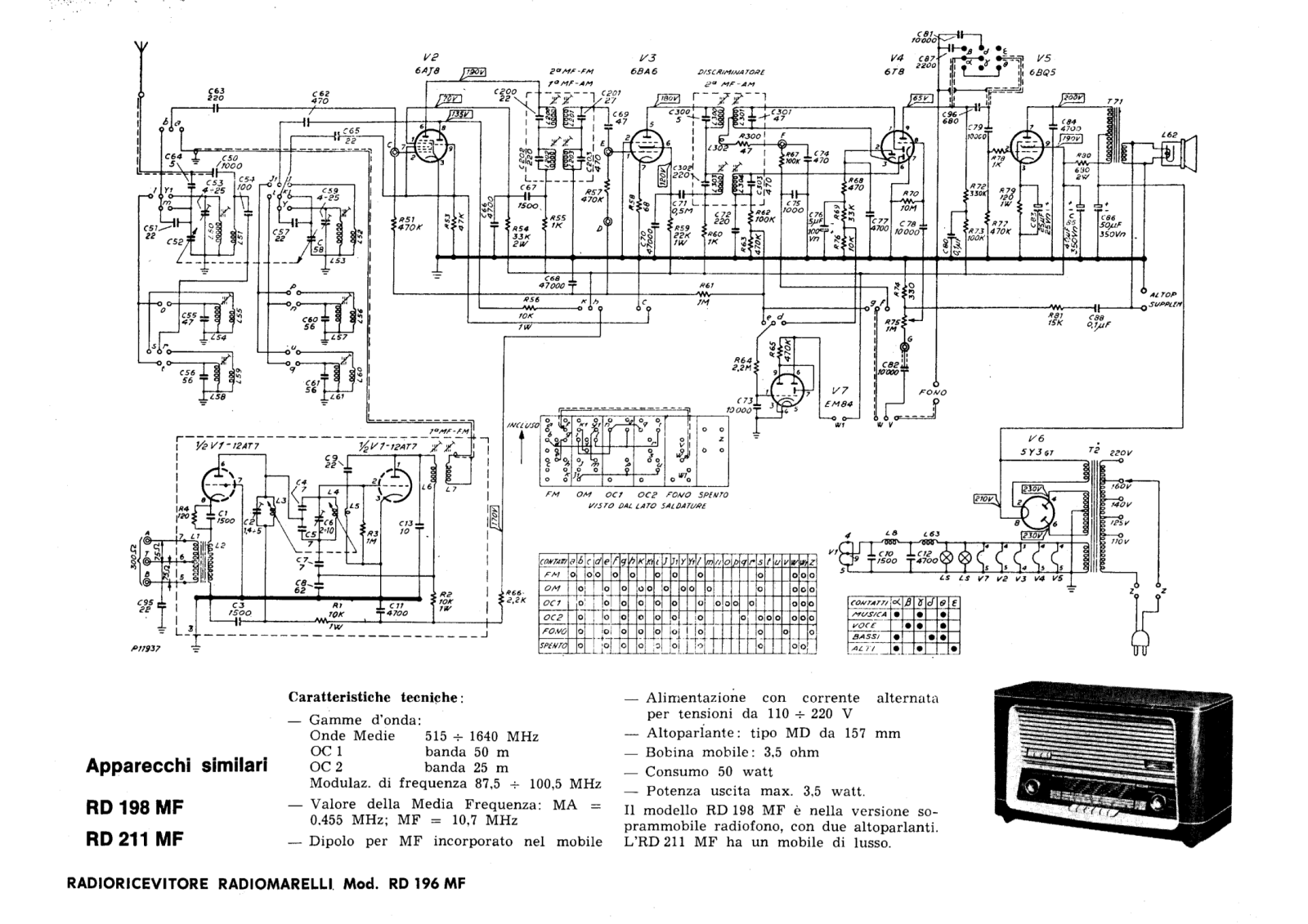 Radiomarelli rd198, rd211 schematic