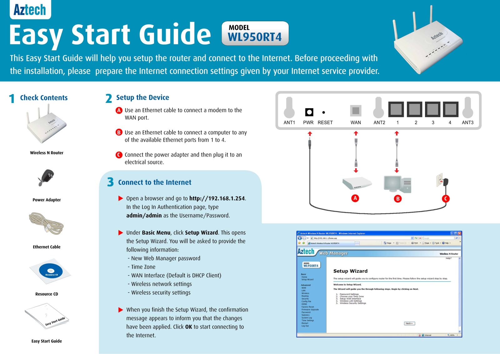 Aztech WL950RT4 Start Guide